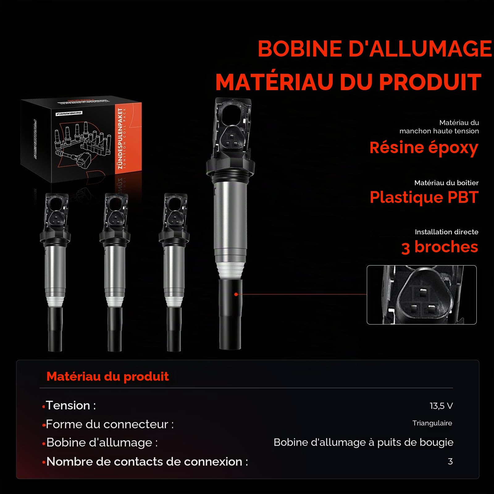 Frankberg 4x Bobine d'Allumage Compatible avec M.i.n.i Cabriolet R57 1.6L