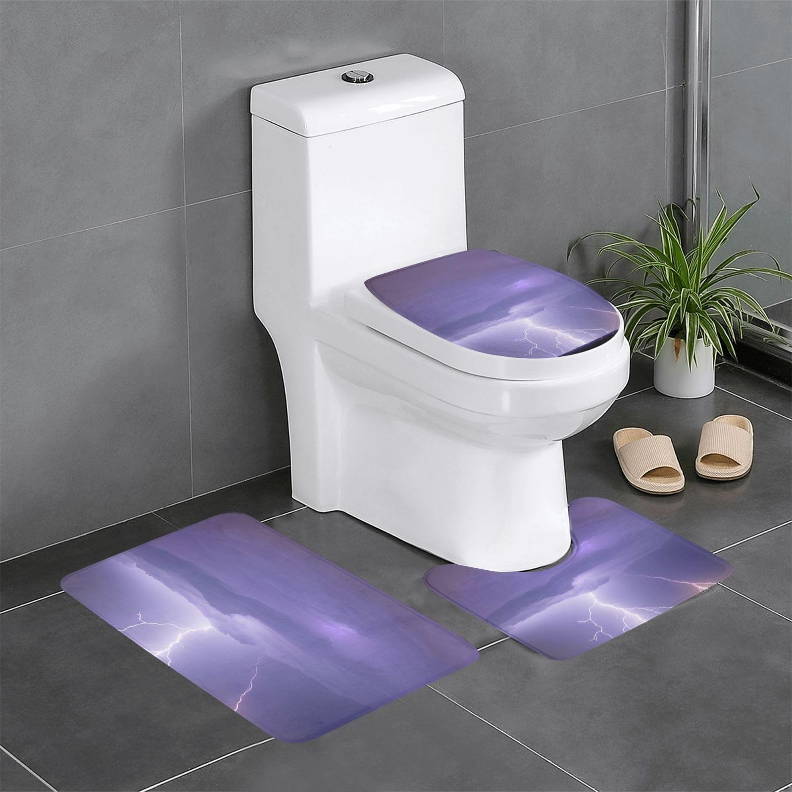 Tapis de salle de bain pour toilettes et douche Lightning Storm lot de 3 confort