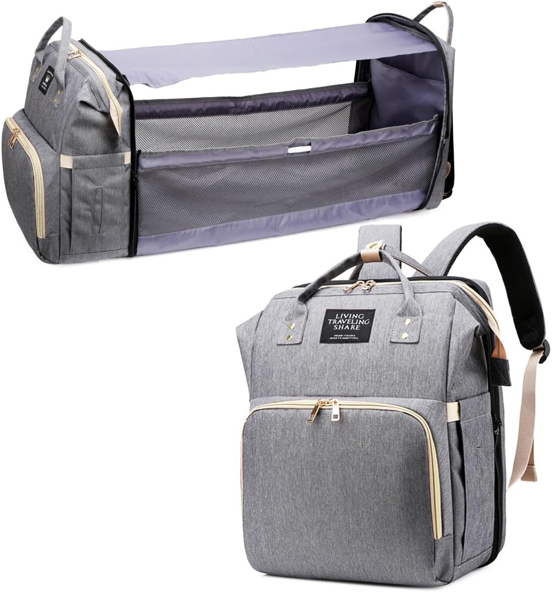 Diaper Bag Backpack with Changing Station, Nappy Baby Bags with Portable Changing Pad, 900D Waterproof Multi-Function Travel Portable Mommy Bag, Gray