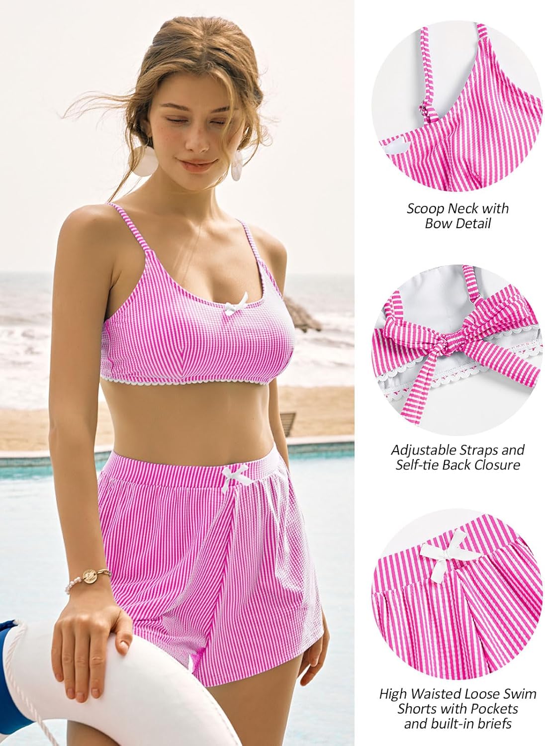 ZAFUL Womens Two Piece Swimsuits with Shorts Cute Striped Bikini Sets Casual Vacation Swimwear - Image 5