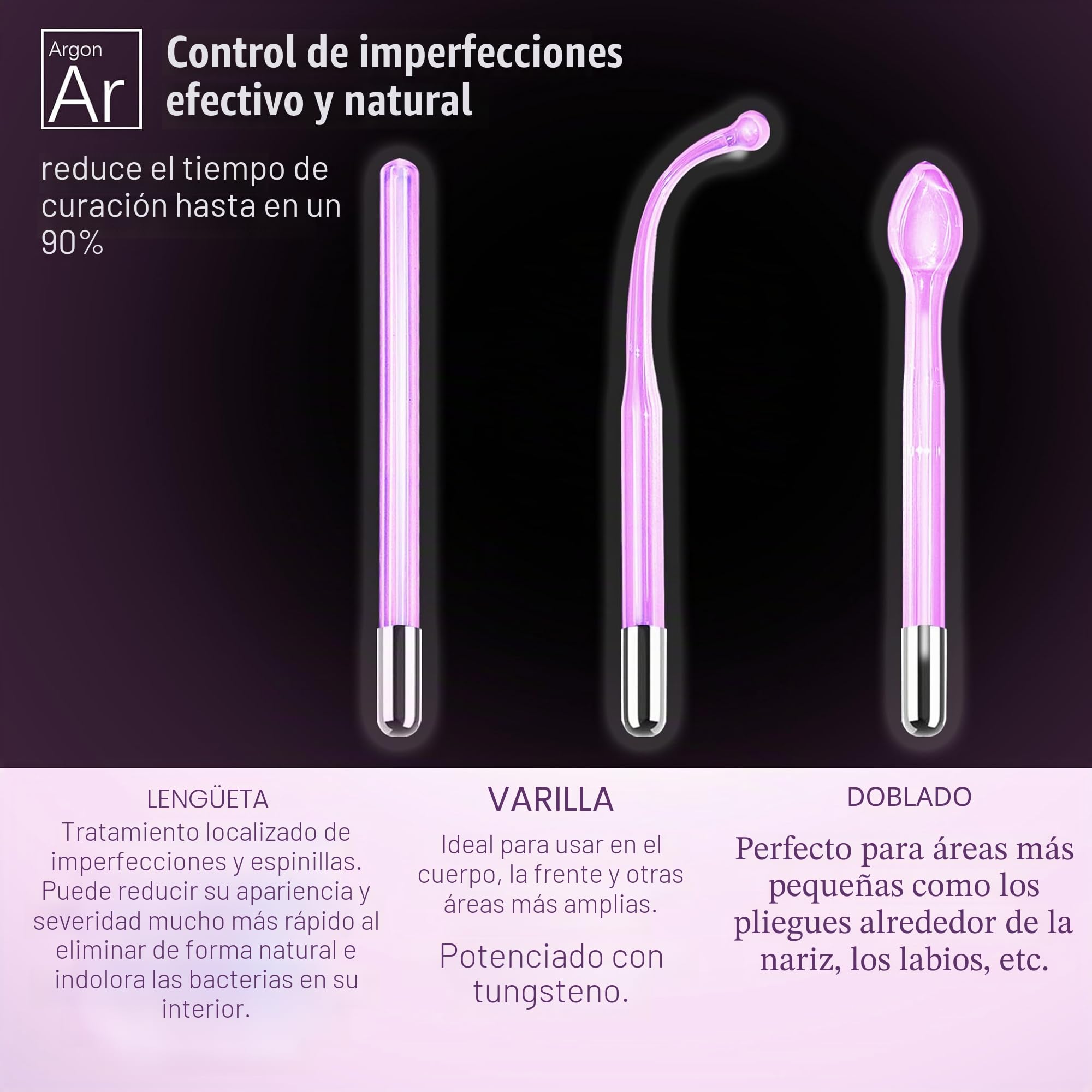 Cara de varilla de alta frecuencia, 6 varillas Hf de alta frecuencia de neón, recta, portátil, de alta frecuencia que aprieta la piel, acné, eliminación de arrugas, ojos hinchados, cuidado corporal
