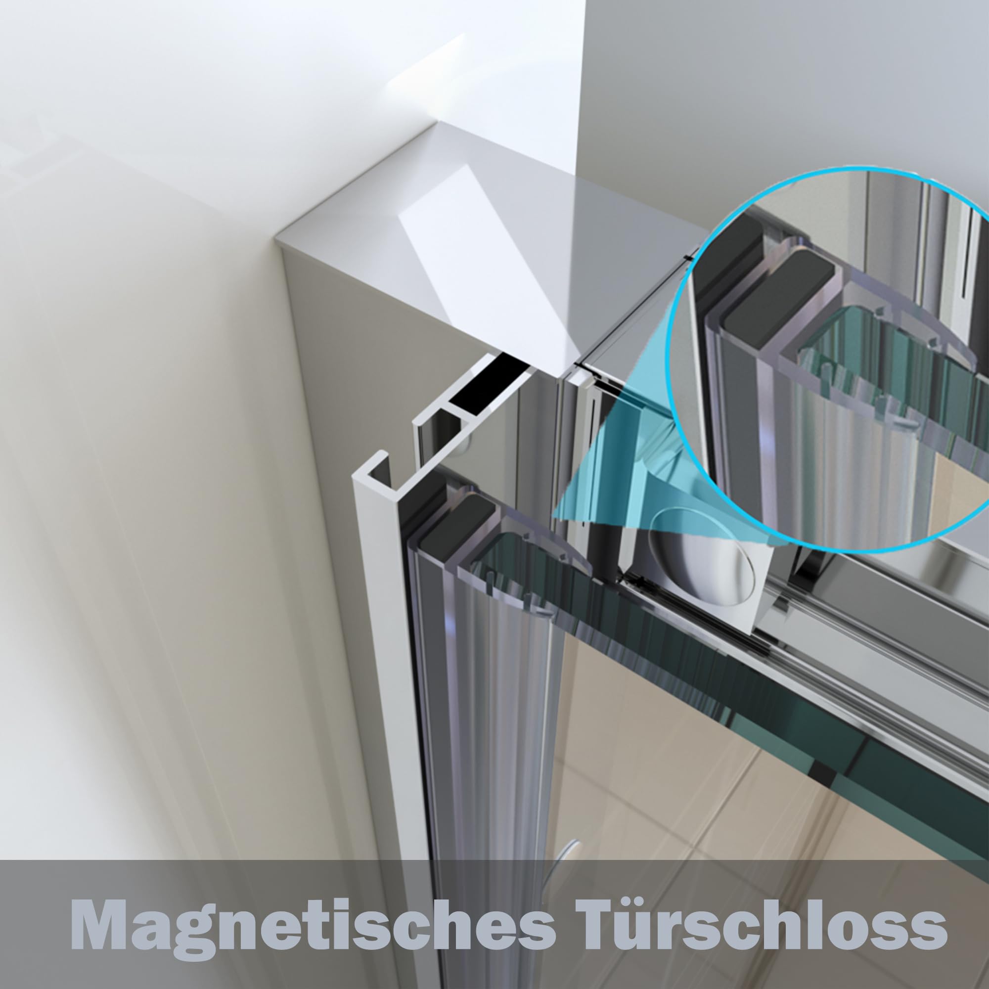 Puerta corredera de 160 x 185 cm, mampara de ducha de cristal templado de 5 mm, con marco de aluminio