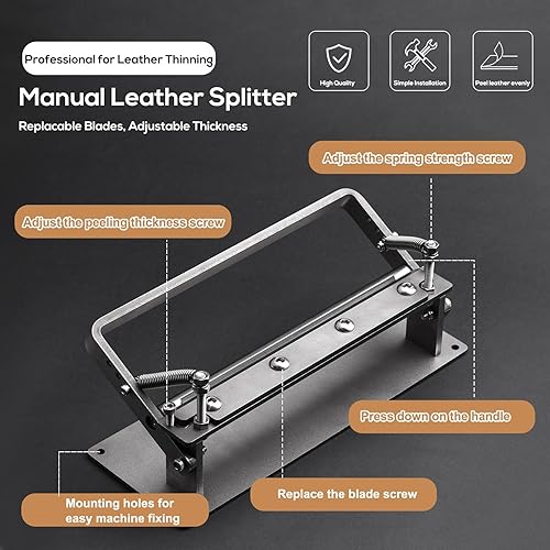 Miniatura 10 de Máquina peladora manual de cuero con divisor de cuero, esquiador de pelado de cuero, herramientas de skiving de cuero con mango de instrucciones
