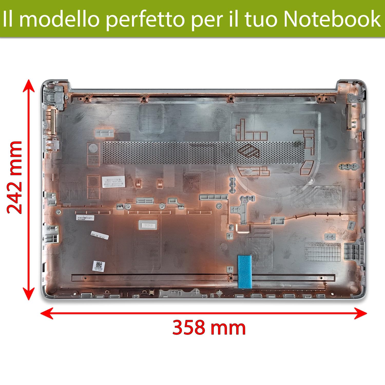 new net - Scocca Inferiore Cover Bottom Case Chassis Compatibile con HP 15-dw0119nl, 15-dw0120nl, 15-dw0122nl, 15-dw0123nl, 15-dw0124nl, 15-dw0125nl, 15-dw0129nl, 15-dw0133nl Silver