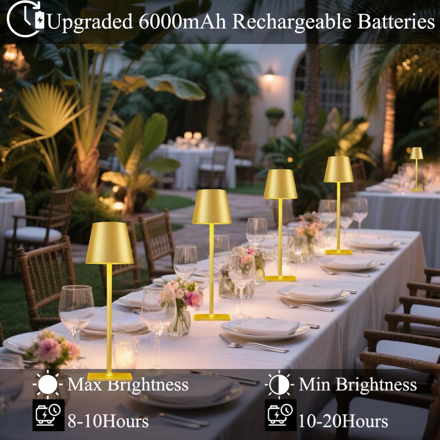 4 Pack Gold Led Cordless Table Lamps-Rechargeable Lamp Set of 4,Tabletop Lighting Outdoor Table Top Light for Restaurant Tables | Dinner | Kitchen Counter Top | Bulk of 4 Wirelss Lamps,Multi-Pack