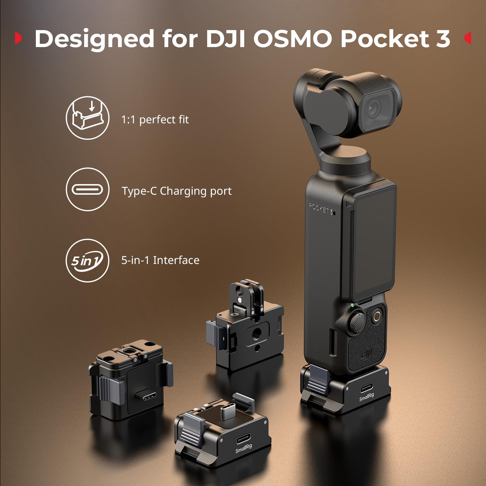 SMALLRIG Base di Ricarica per DJI Osmo Pocket 3/4/4P, Dock di Ricarica da Tavolo di Tipo C con Foro per Vite da 1/4" e Supporto Pieghevole a Due Artigli per Treppiedi/Bastoni per Selfie, 5376