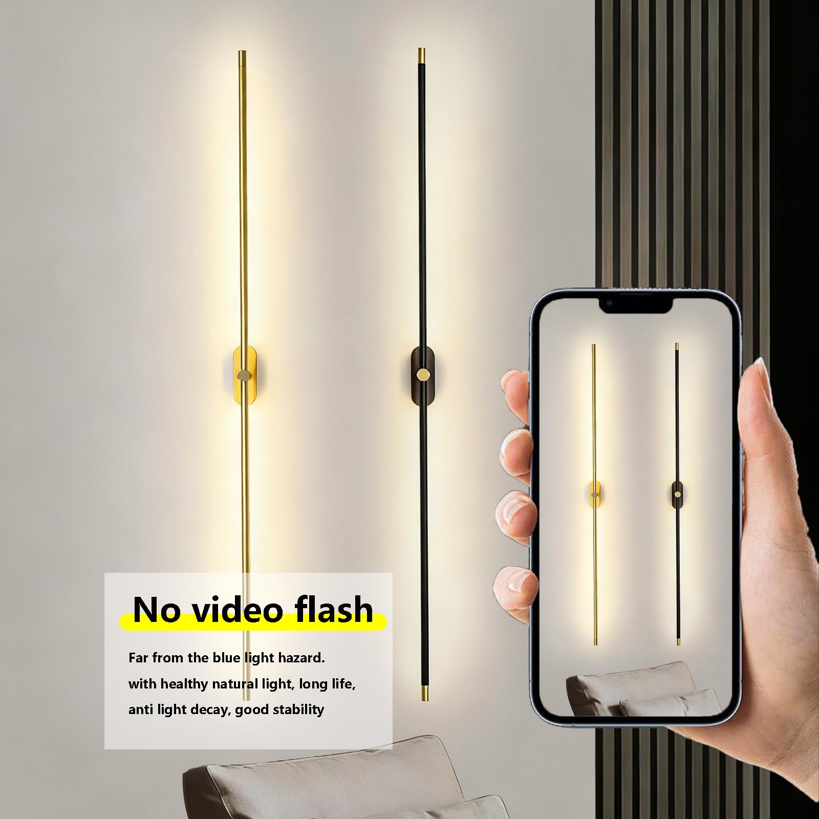 LED Spiegelleuchte Wandlampe Moderne Indoor Wandleuchte Badezimmer Wasserdichte Wandbeleuchtung Lange Lichtleiste Wandleuchten für Hotel Restaurant Badezimmer (Schwarze Gold-Warmes Licht,128cm)