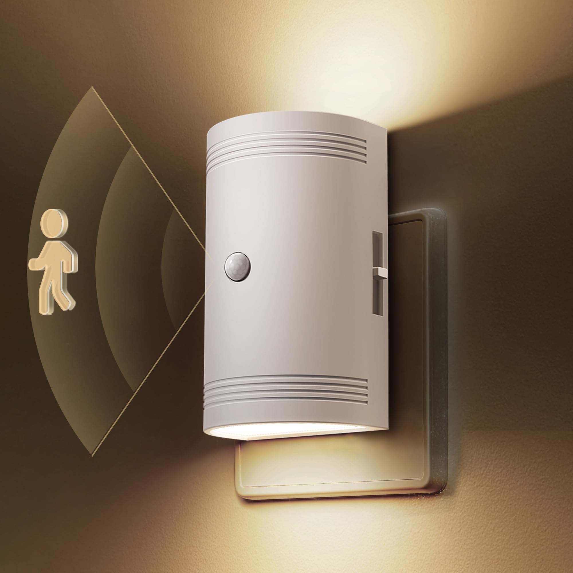 LOHAS-LED Nachtlicht mit Bewegungsmelder, Warmweiß 3000K, 0-100lm Helligkeit einstellbar, Bewegungsmelder Steckdose für Kinderzimmer, Treppen, Gang, Schlafzimmer, Küche, Badezimmer, 1 Stück