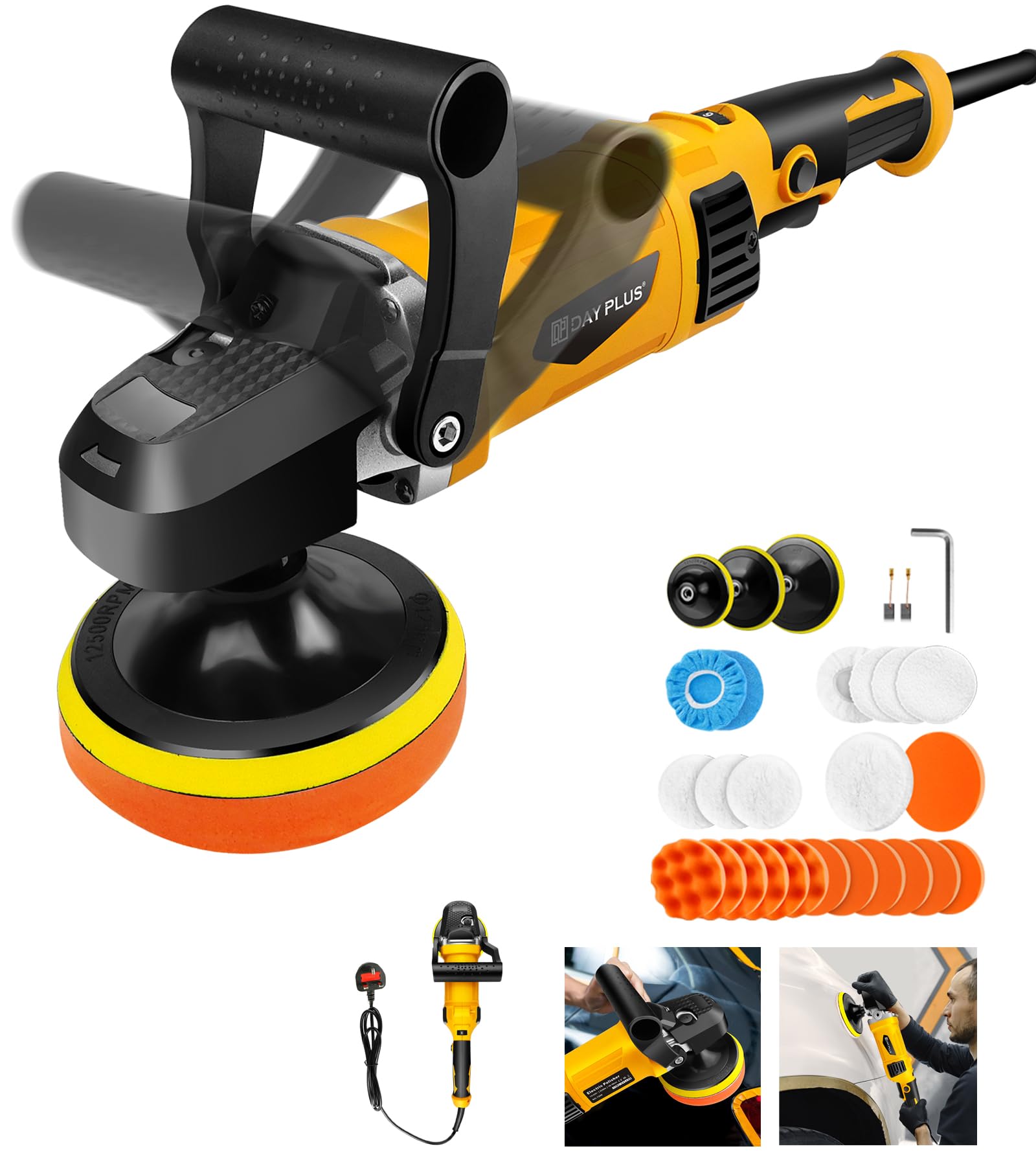 Banas Versatile Rotary / RO Polishing Machine Car Burnisher - 1400W Power, 6-Speed (800-3500r/min), 150mm-180mm Discs Polisher, Detachable Aux D-handle, for Cars/Motorcycles/Boats/Furniture etc.