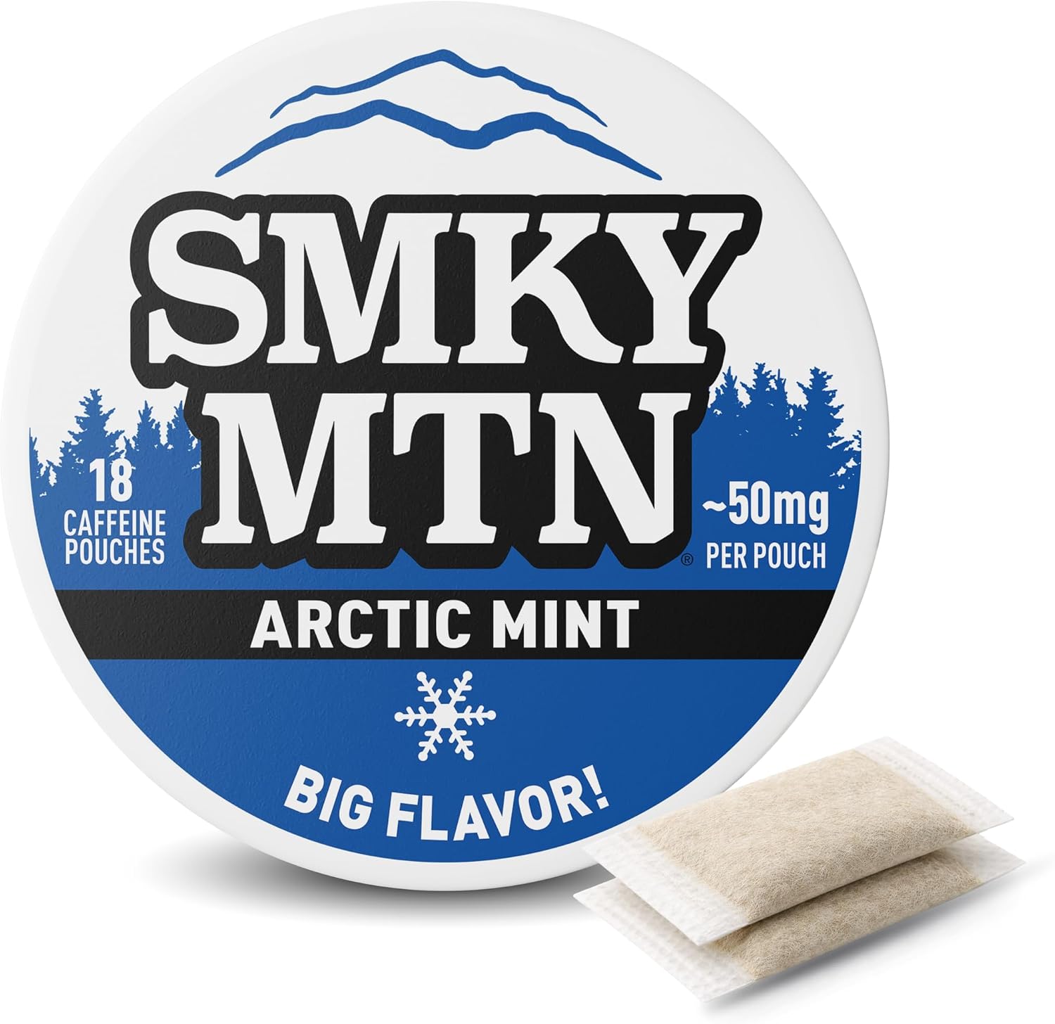 Smokey Mountain Caffeinated Pouches - Arctic Mint - Tobacco Free and Nicotine Free - 1 Can - 15 Pouches Per Can