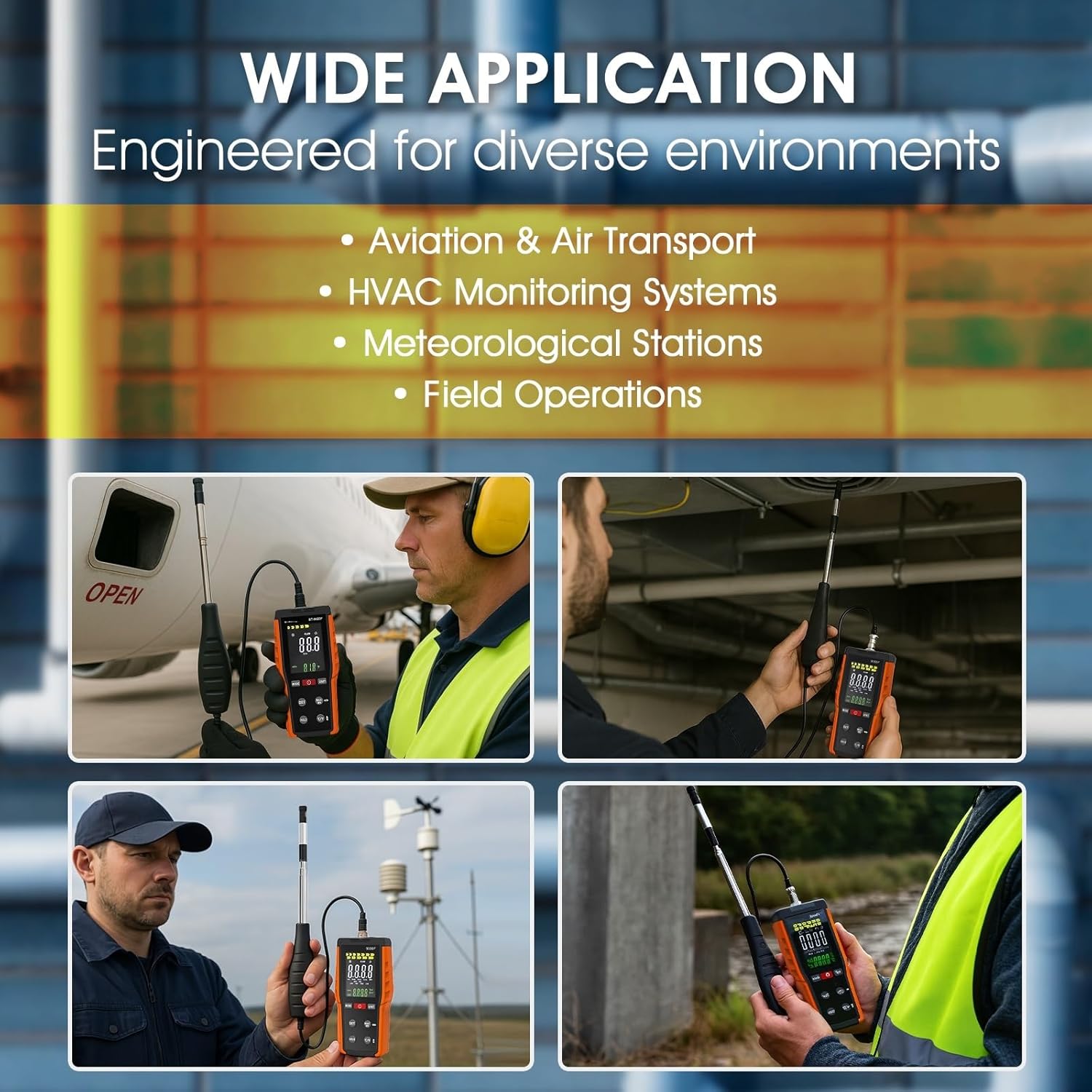 Digital Anemometer Wind Speed Meter, 0.1-30m/s Air Flow Meter with Temp Gauge, CFM/CMM CMS, Max/Min, Type-C, for HVAC(OR)