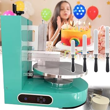 Electric Cake Decorating Machine - Cream Coating Spreading Smooth Machine for 4-12inch Cakes -4 Flattening Tools/Adjustable Rotating Speed/LCD Operation Panel,Green