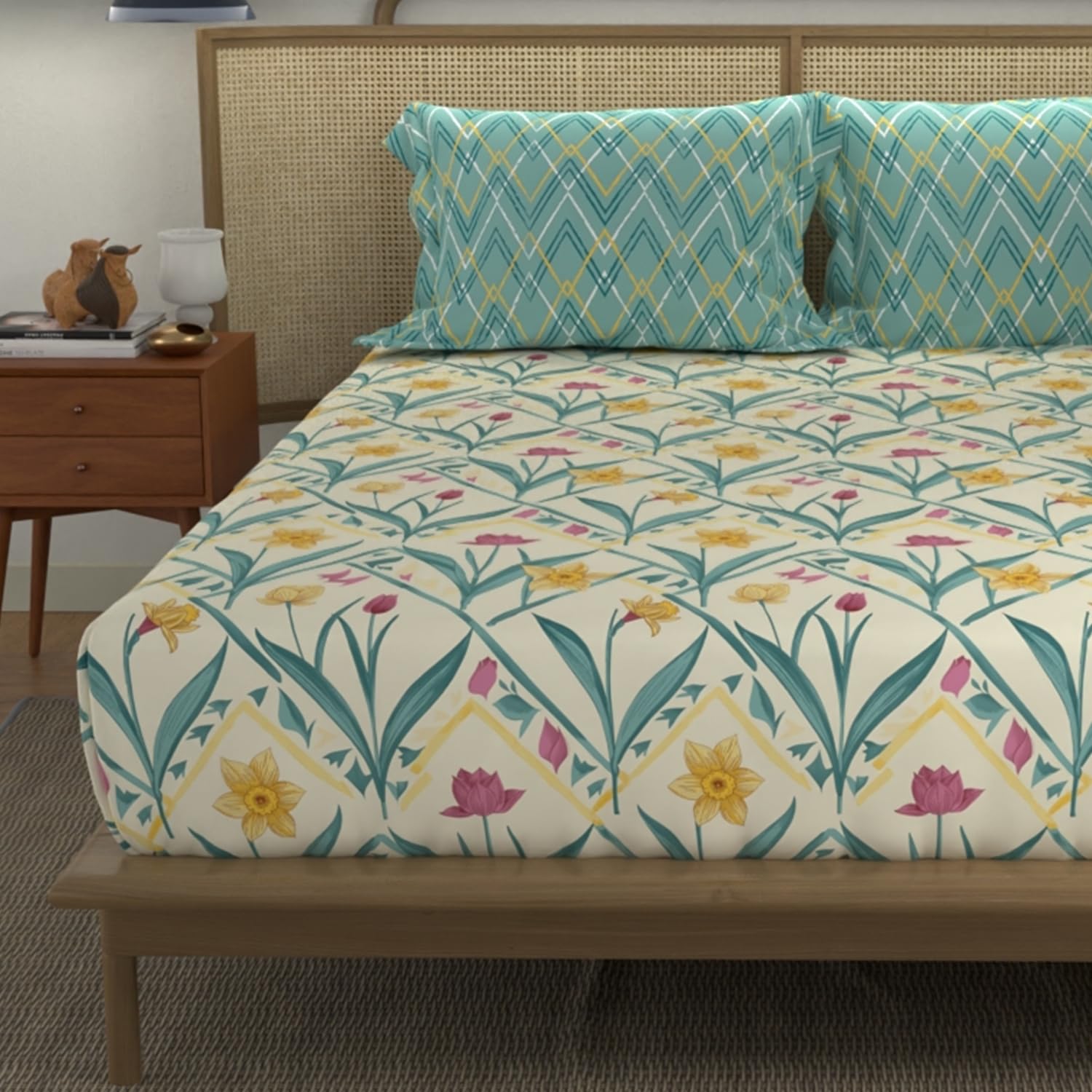 Urban Space Divine 100% Cotton Bedsheet for Double Bed with 2 Pillow Covers, Double Bedsheet (Size 90 x 100 inches, Spring Torquoise)-image-2