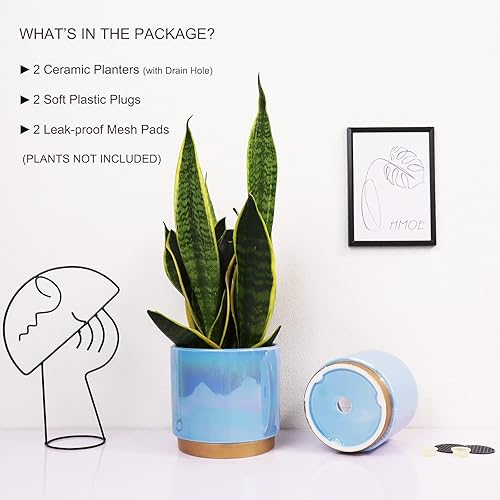Miniatura 3 de Macetas de cerámica con orificio de drenaje, 6.0 pulgadas+5.0 pulgadas. Juego de macetas redondas grandes para orquídeas suculentas para interiores