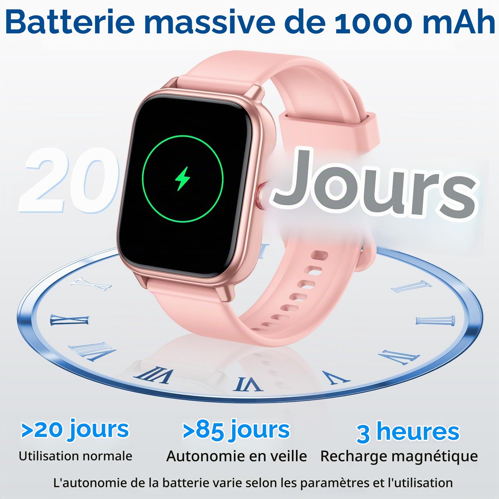 Montre Connectée Femme Homme, 1.83" HD Smartwatch, 20 Jours d'Autonomie