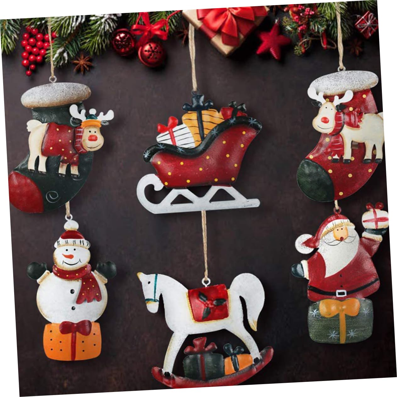 Cabilock 2 Sätze Weihnachtsschmuck Anhänger Puzzle Glocken Lebkuchen Outlet Mann des Deckels Medaillon Weihnachtsbaum Hängende Verzierung Buntes Holz 12 Stück * 2