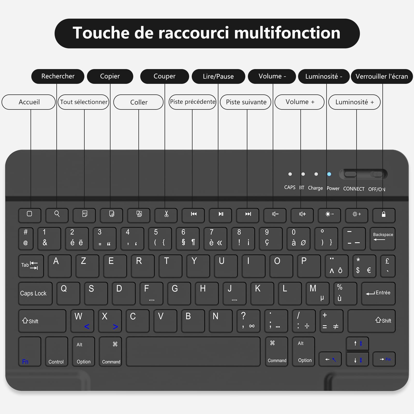 MMK Clavier Coque pour iPad 10.2 9/8/7ème Génération 2021/2020/2019, Détachable Clavier Bluetooth sans Fil pour iPad 10.5 inch Pro 2017/2019 Air 3, AZERTY Français