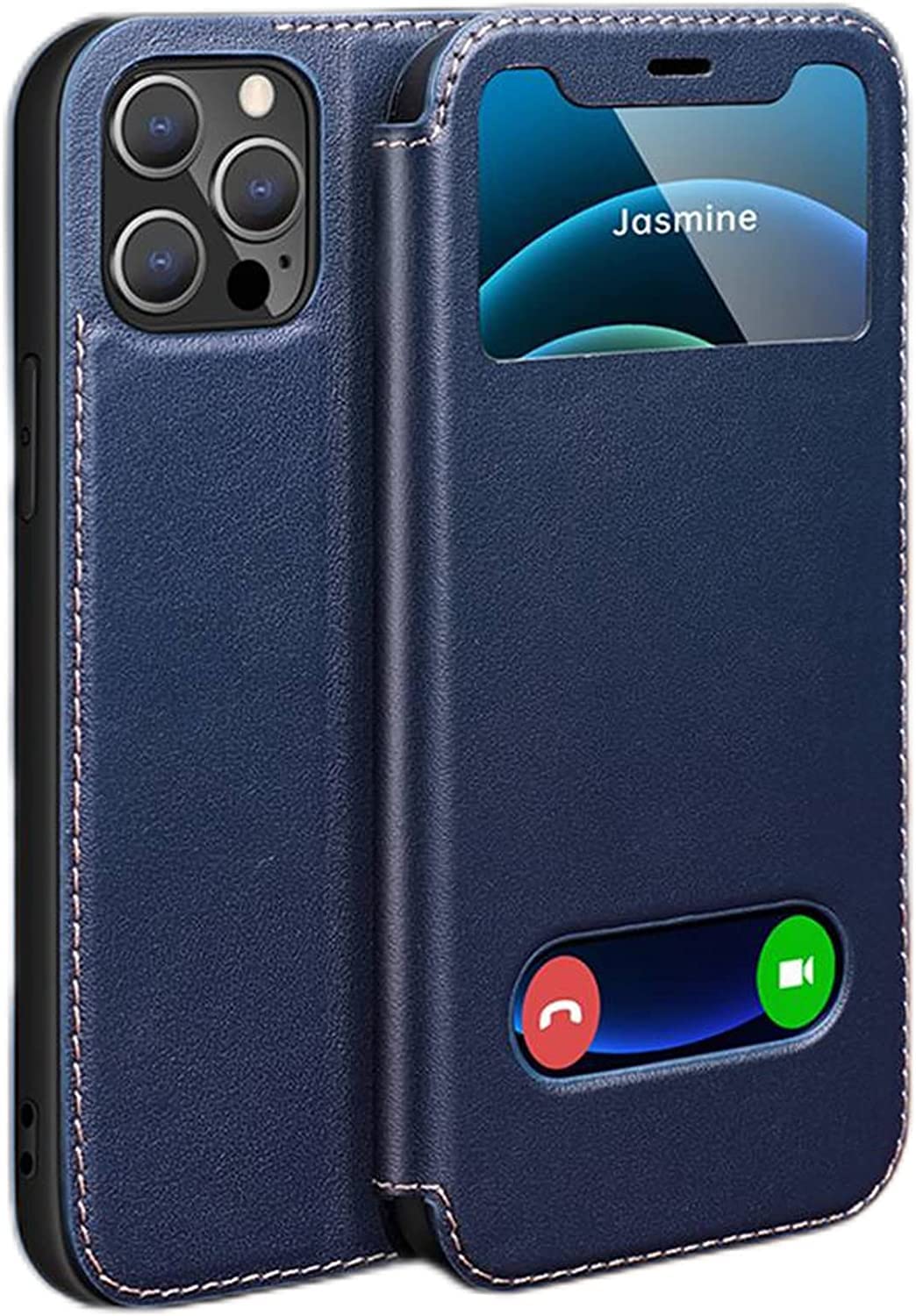 Étui en cuir véritable iPhone 14 Pro GUMMMY, protection luxe bleue - 7