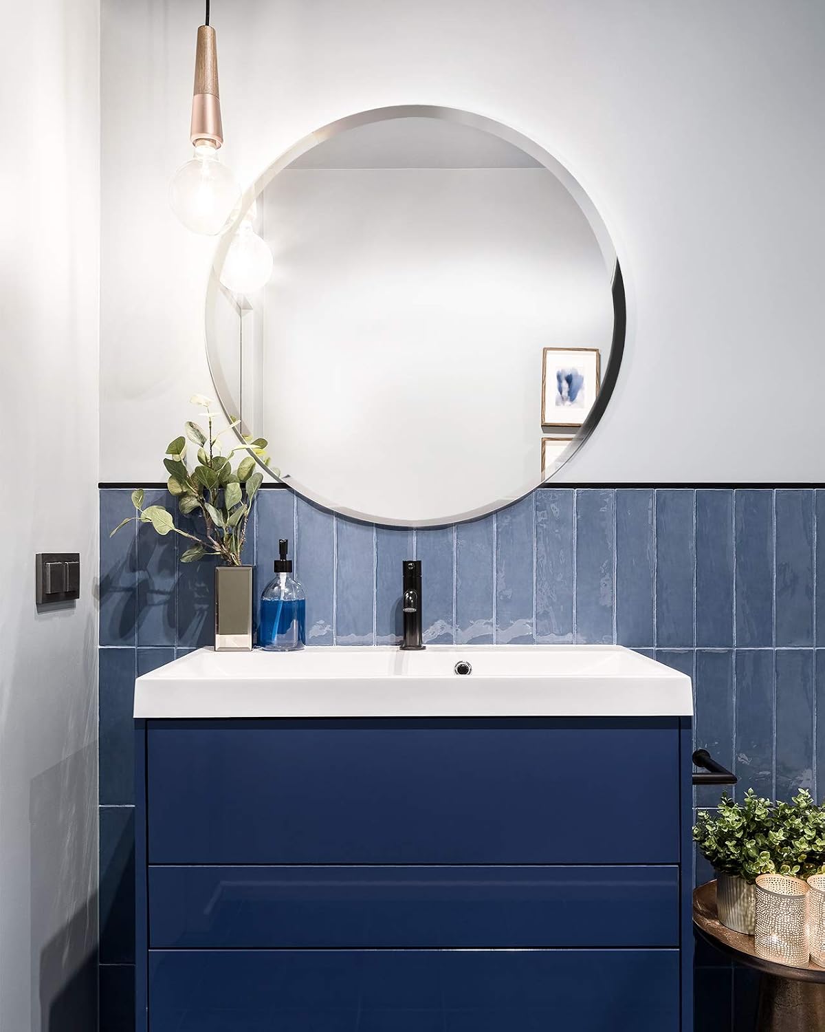 SHINESTAR Frameless Round Mirror 36 Inch with Beveled Edge, Silver Circle Wall Mirror for Bathroom, Bedroom, Living Room, Entryway and More