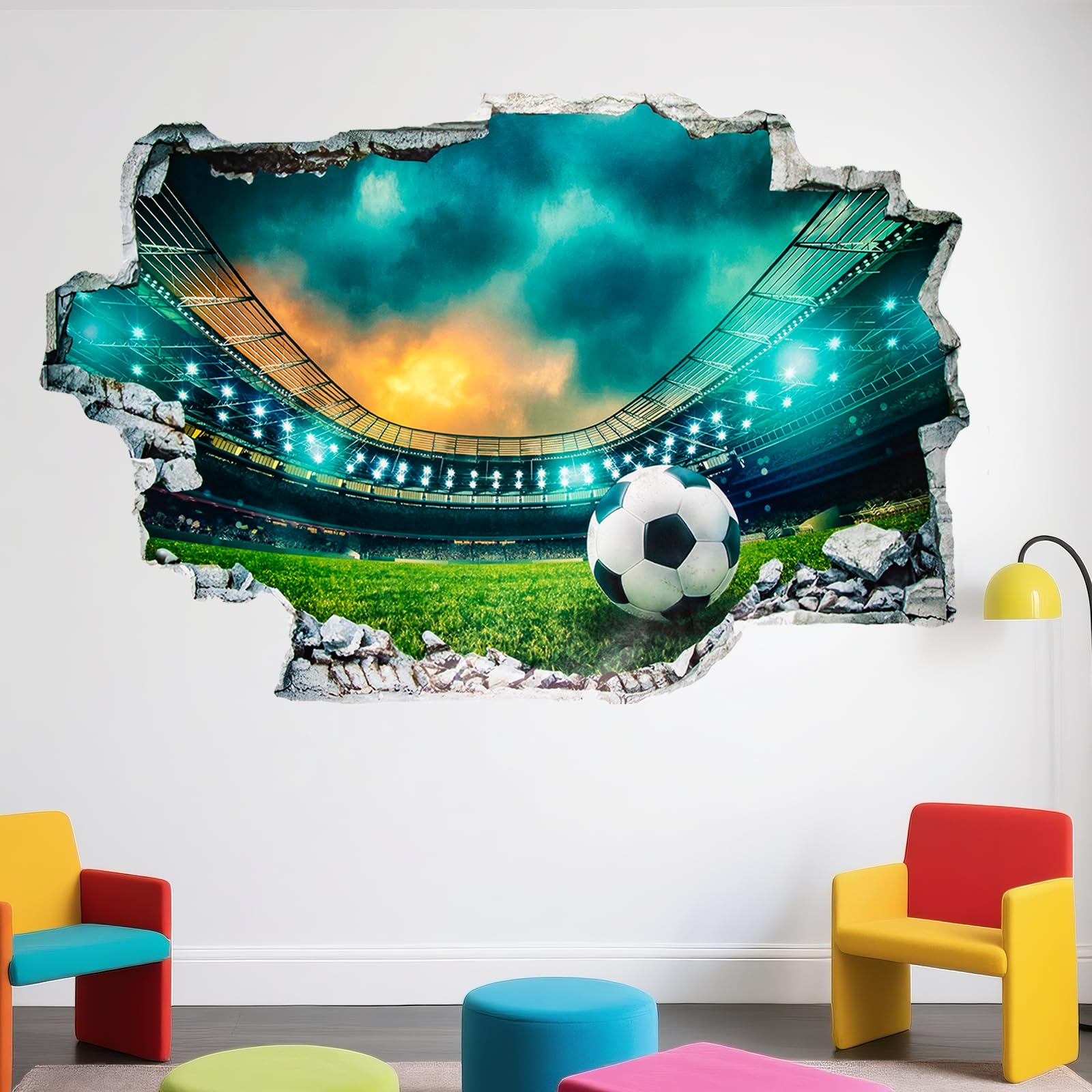 3D Fußball Wandtattoo, Fußball Wandaufkleber Aufkleber, Kinderzimmer Wandsticker Wohnzimmer Küche dekorative Wandaufkleber Cartoon Wandtattoo Kinderzimmer Babyzimmer Hause Wanddekoration