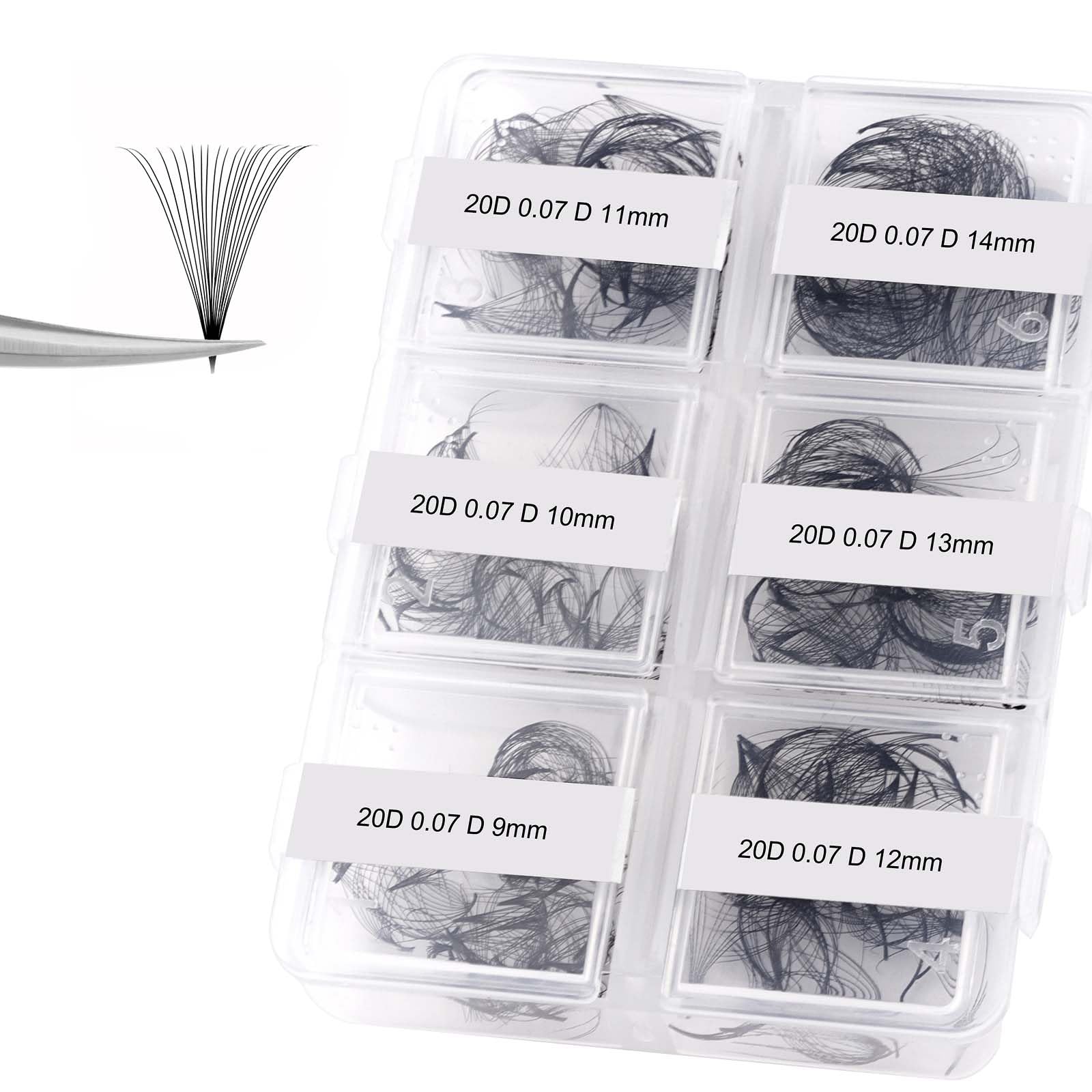 FADLASH Premade Fans Eyelash Extensions 300pcs 20D Premade Lash Fans D Curl Pre Made Fans Lash Extensions Volume Eyelash Extensions Premade Eyelash Fans Loose Fans (20D-07D-9-14mm)