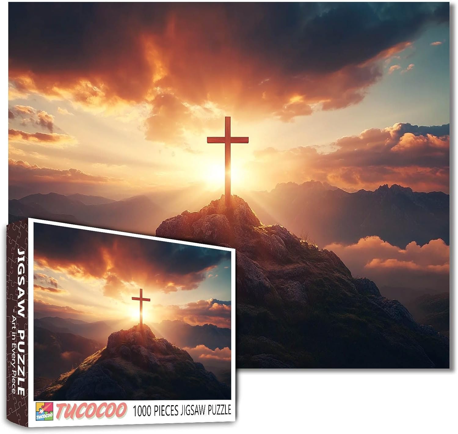 The Christian Cross on the Mountaintop 1000 Piece Jigsaw Puzzles for Adults 50×70cm Christ Style Puzzles Cross Puzzle Challenging Family Activity Games Colorful DIY Craft Puzzle for Home Decor Gifts