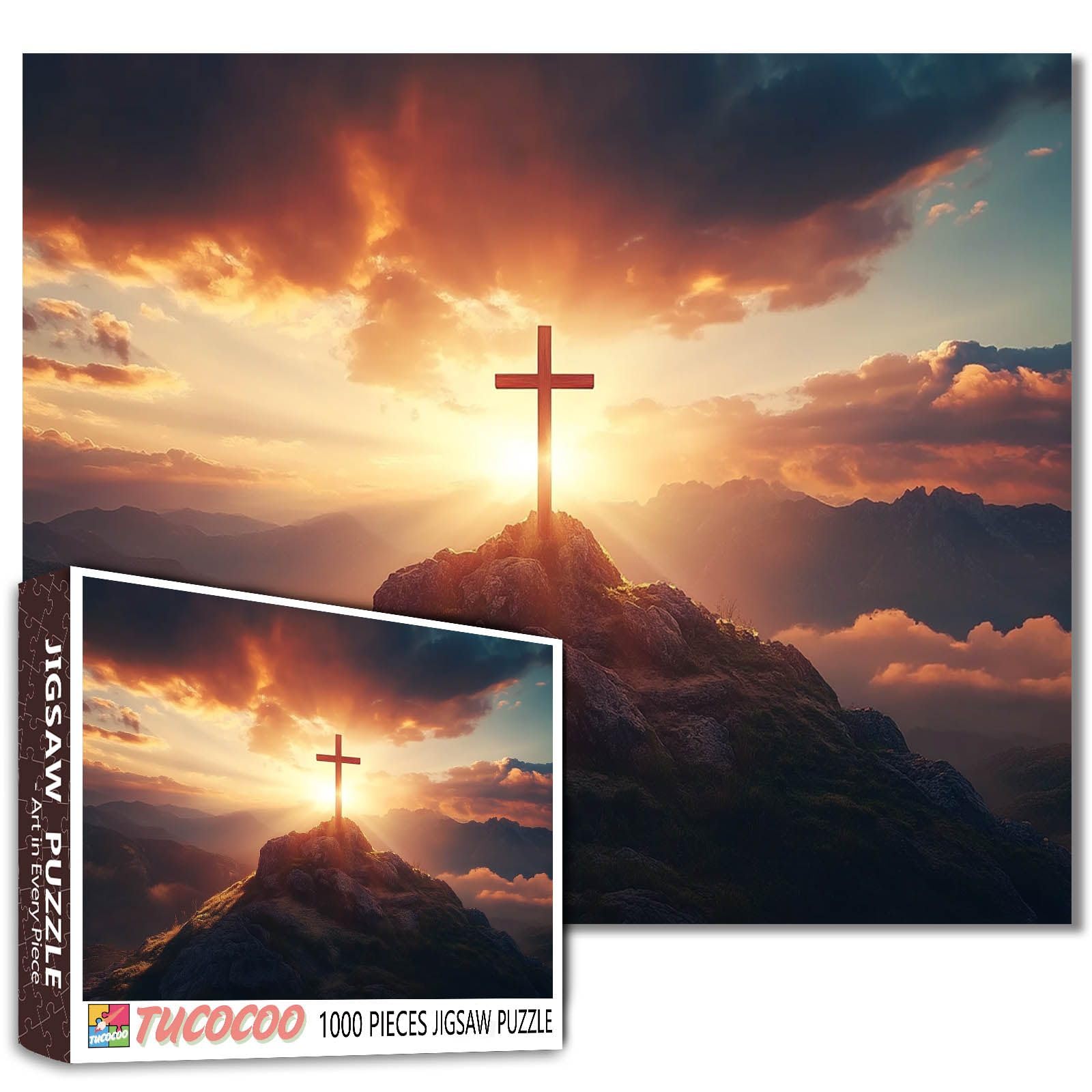 The Christian Cross on The Mountaintop 1000 Piece Jigsaw Puzzles for Adults 50×70cm Christ Style Puzzles Cross Puzzle Challenging Family Activity Games Colorful DIY Craft Puzzle for Home Decor Gifts