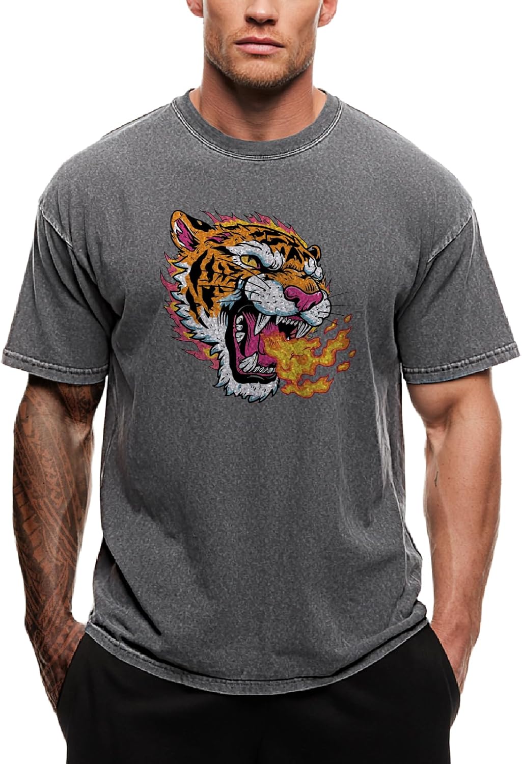 domirica Mens Tshirt Cotton Acid Washed Oversized Breathable 2026 Summer Gym Street Casual Men's Clothing