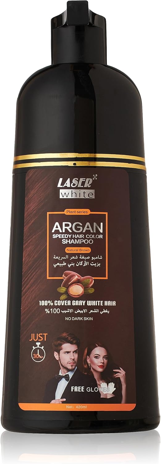 Laser White Argan Speedy Hair Color Shampoo 420 ml, Brown Buy Online