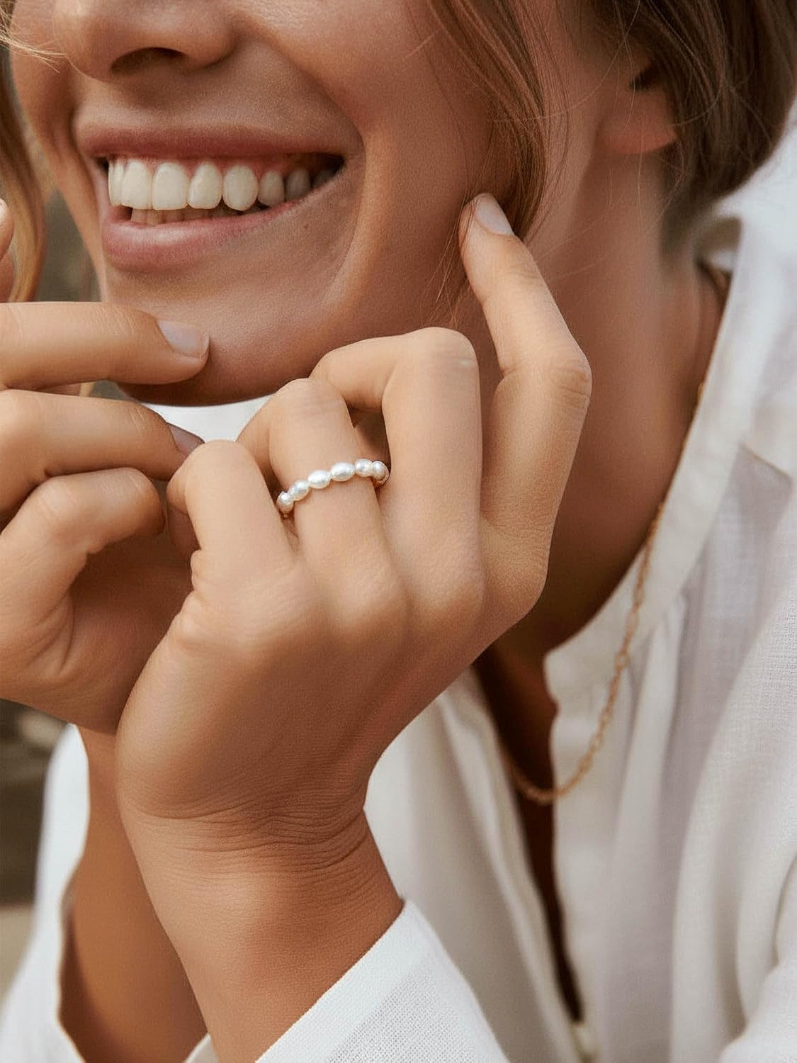 Purelei® Pearly Ring (White), Elastic Women's Ring Made of Waterproof Pearls, Elegant Ring with Keshi Pearls, Gifts for Women, Various Sizes - Image 2