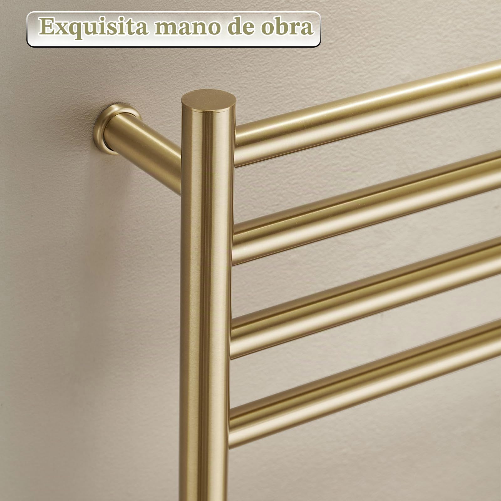 Radiador Toallero Eléctrico Baño Dorado Calentador de Toallas 162 W | Bajo Consumo, Acero Inoxidable, IP44 Impermeable, 110x52x12cm Instalación en la Pared, Fácil de Limpiar, con EU Enchufe