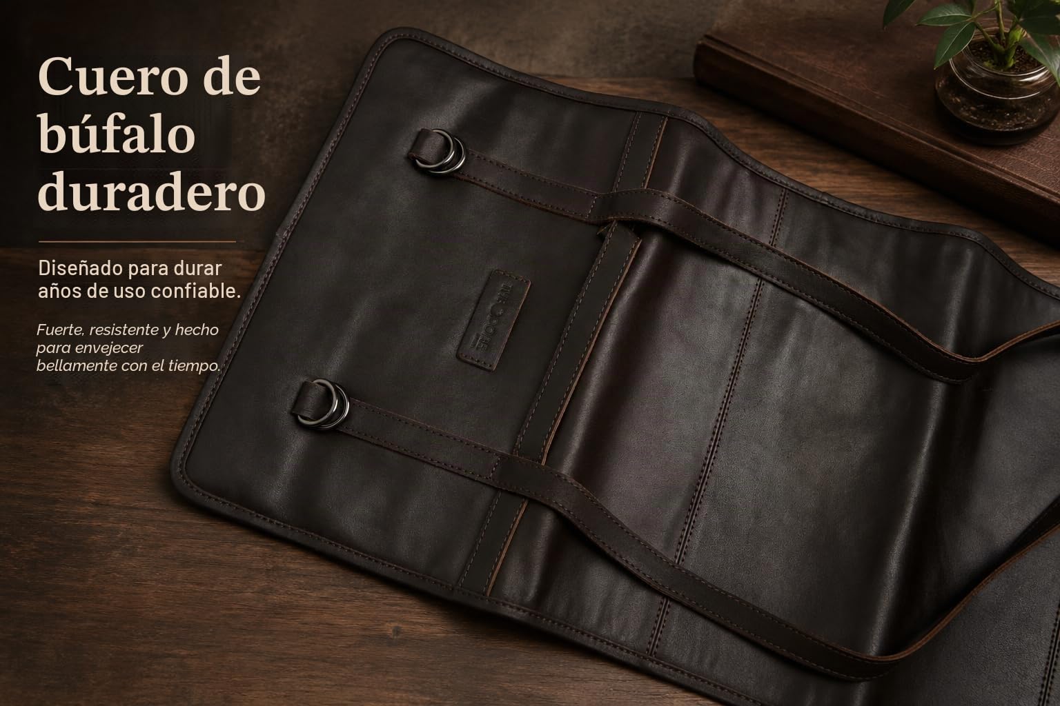THEODORE Caja de herramientas de cuero – Cincel organizador – 18 bolsillos – Rodillo de almacenamiento, piel auténtica marrón