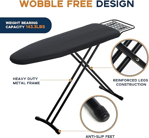 Miniatura 5 de Tabla de planchar de tamaño completo, 54 x 13 pulgadas, resistente y compacta, con soporte para plancha, cubierta resistente al calor con acolchado