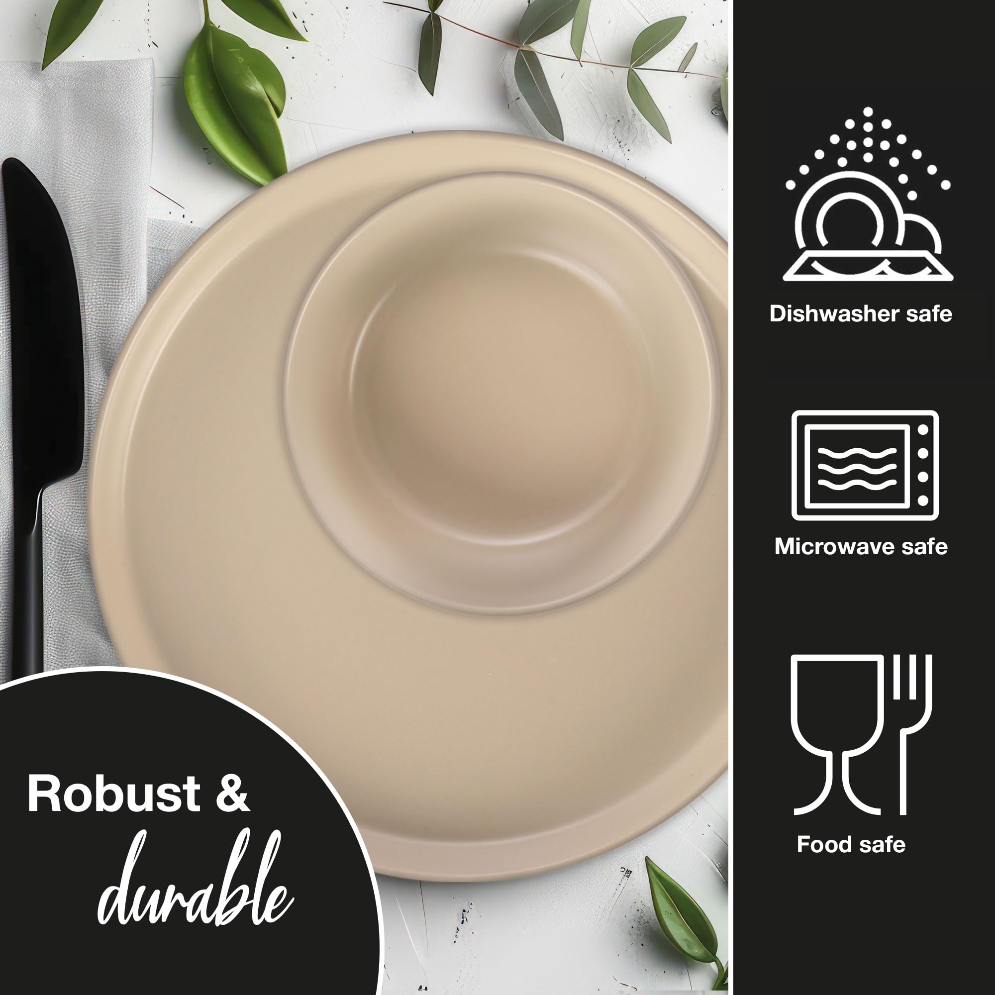 Moritz & Moritz NORDIC Zestaw naczyń 18 el. dla 6 osób Taupe - Elegancki zestaw Talerzy z wysokiej jakości Kamionki - 6x Talerze obiadowe, 6x Deserowe, 6x Głębokie