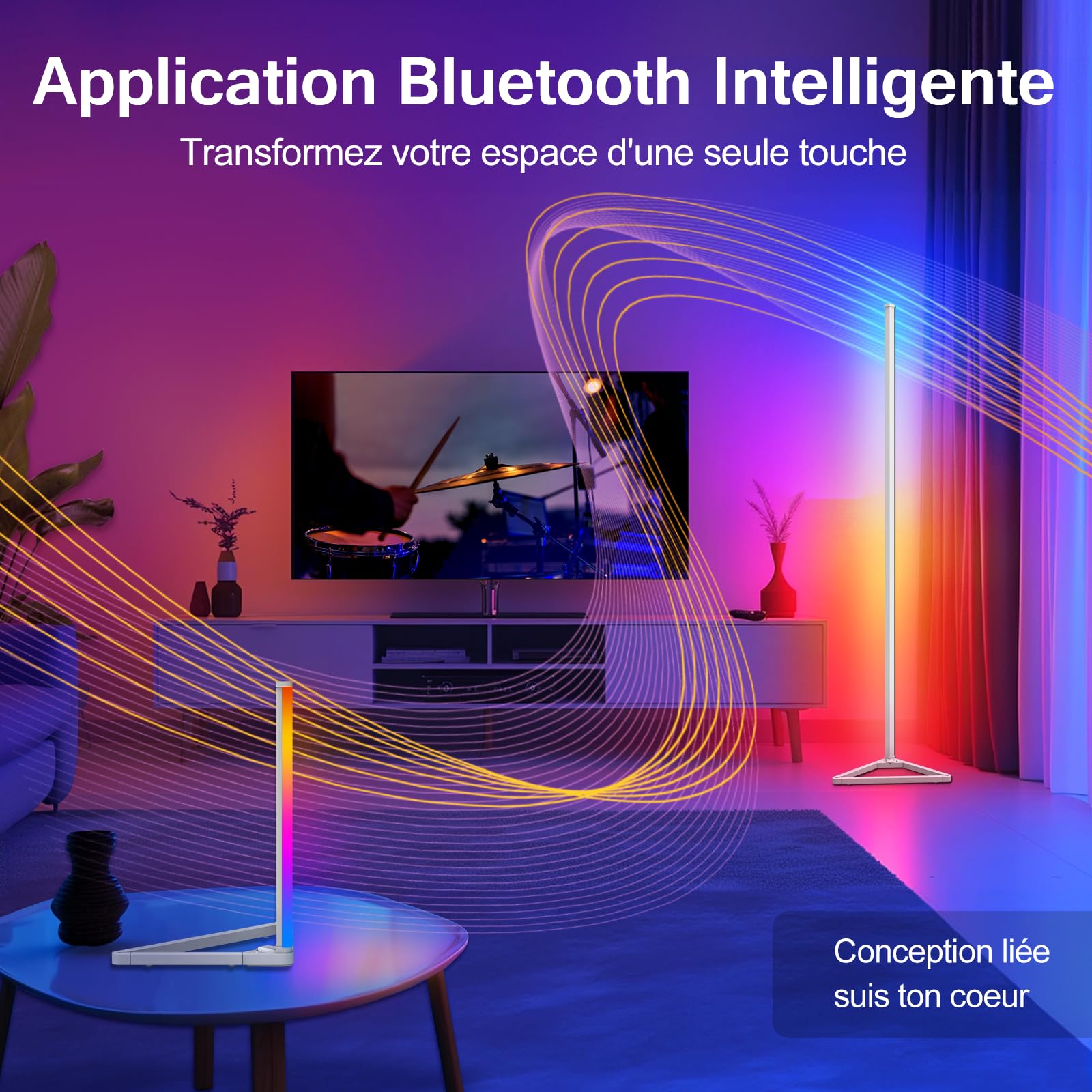 luxceo Lampada da Terra LED Dimmerabile, Lampadaire Hue RGBIC con Controllo APP,Lampadaire Neon Staccabile,320 Modalità scena,per Soggiorno,Camera da Letto,Feste, Cortometraggi Video