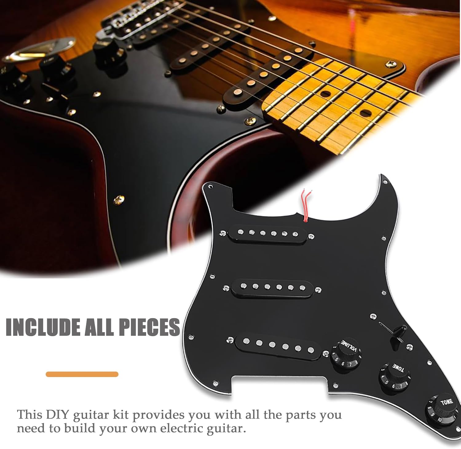 Electric Guitar Hardware Kit, 1 Set DIY Electric Guitar Kits, Electric Guitar Repair Parts, Pickguard Back Cover Bridge System for ST Style Guitars