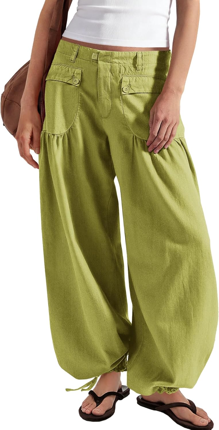 Yanekop Womens High Waisted Balloon Pants Stretchy Baggy Jeans Wide Leg Jeans Trendy Summer Denim Pants with Pockets