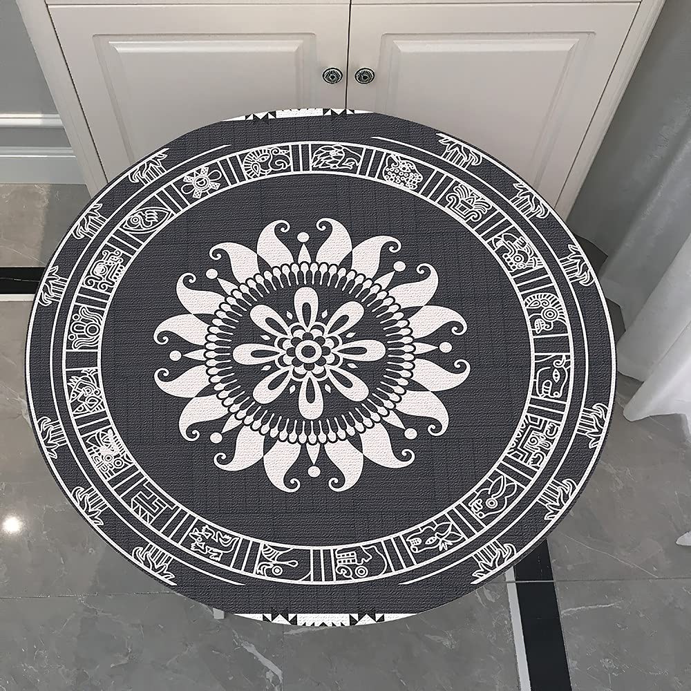 Tovaglia Rotonda Elastica Per Esterni – 120 Cm – Effetto Loto, Lavabile, Grigia Con Motivo Mandala – Adatta A Tavoli 100-110 Cm