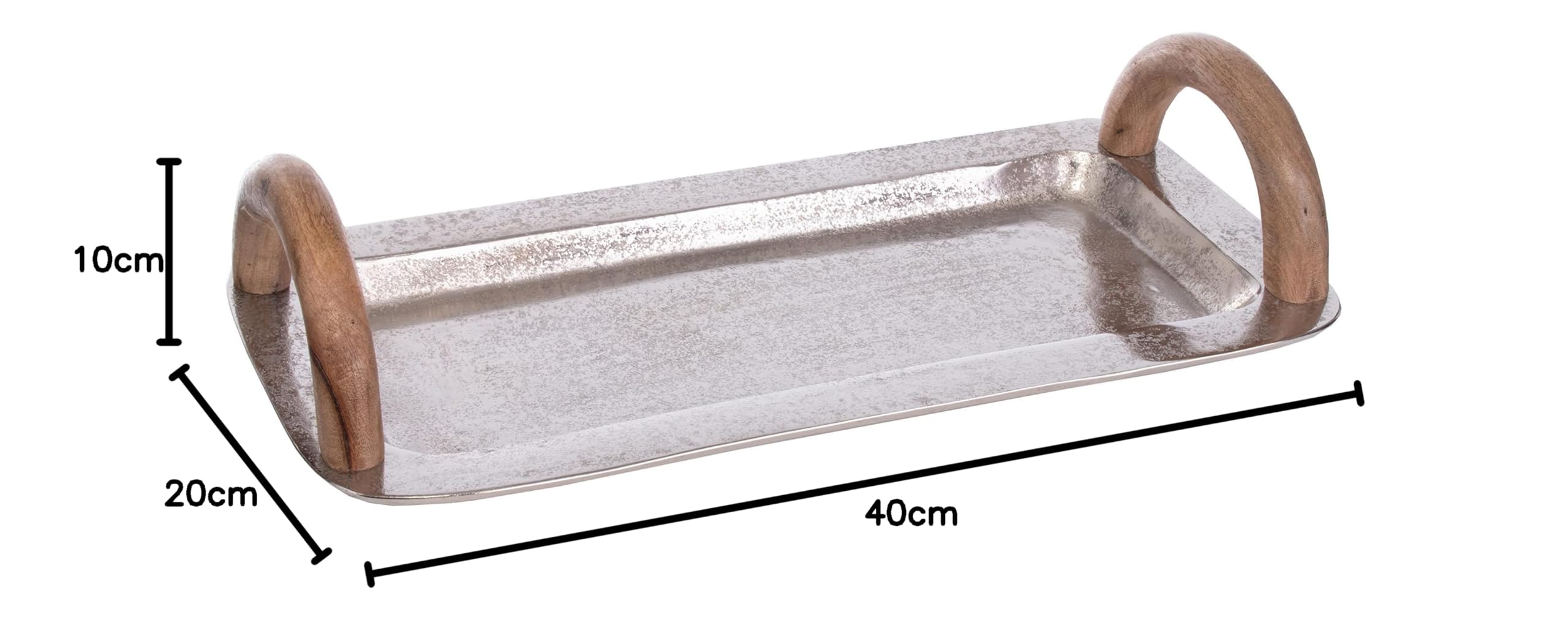 Brandsseller Bandeja para servir con asas de madera, aprox. 40 x 20 cm, bandeja rectangular de aluminio de madera decorativa