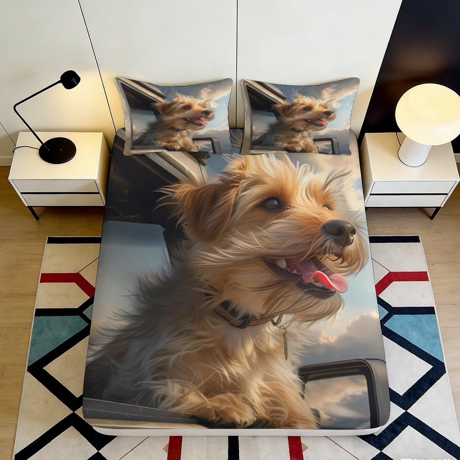 Wtorimpel Style-10 3D Printed Pet Dog Fitted Sheet Microfiber Deep Pocket Bedroom Bedding Pet Dog Mattress Fitted Cover Non-Slip Washable Full Wrap 90X200x25cm