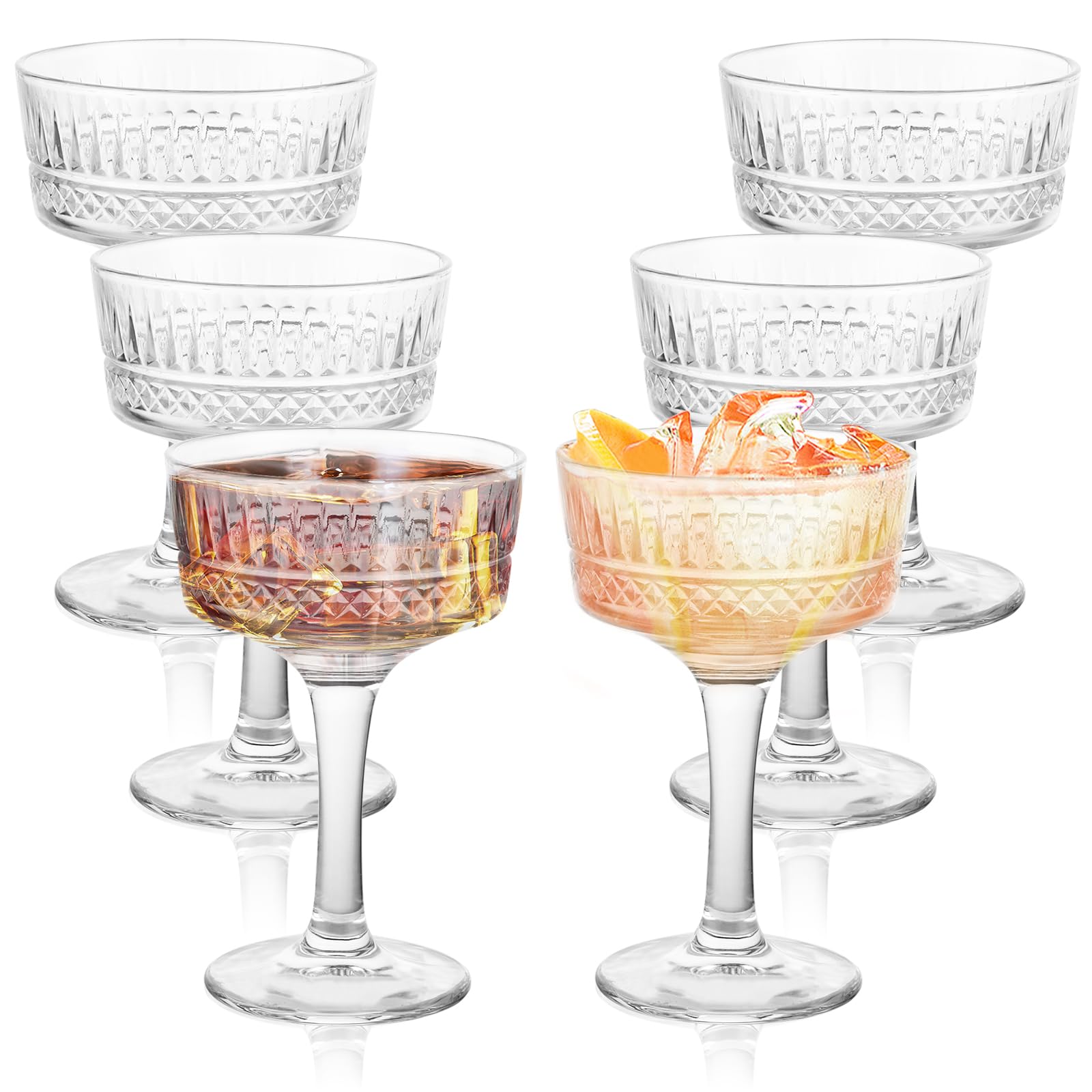 Sektschalen 6er set, Vintage Coupé Gläser 260ML, Champagner Schalen, Kristallklare Champagnergläser, Espresso Martini Gläser, Cocktailgläser für Brautparty, Festliche Anlässe und Partyabende