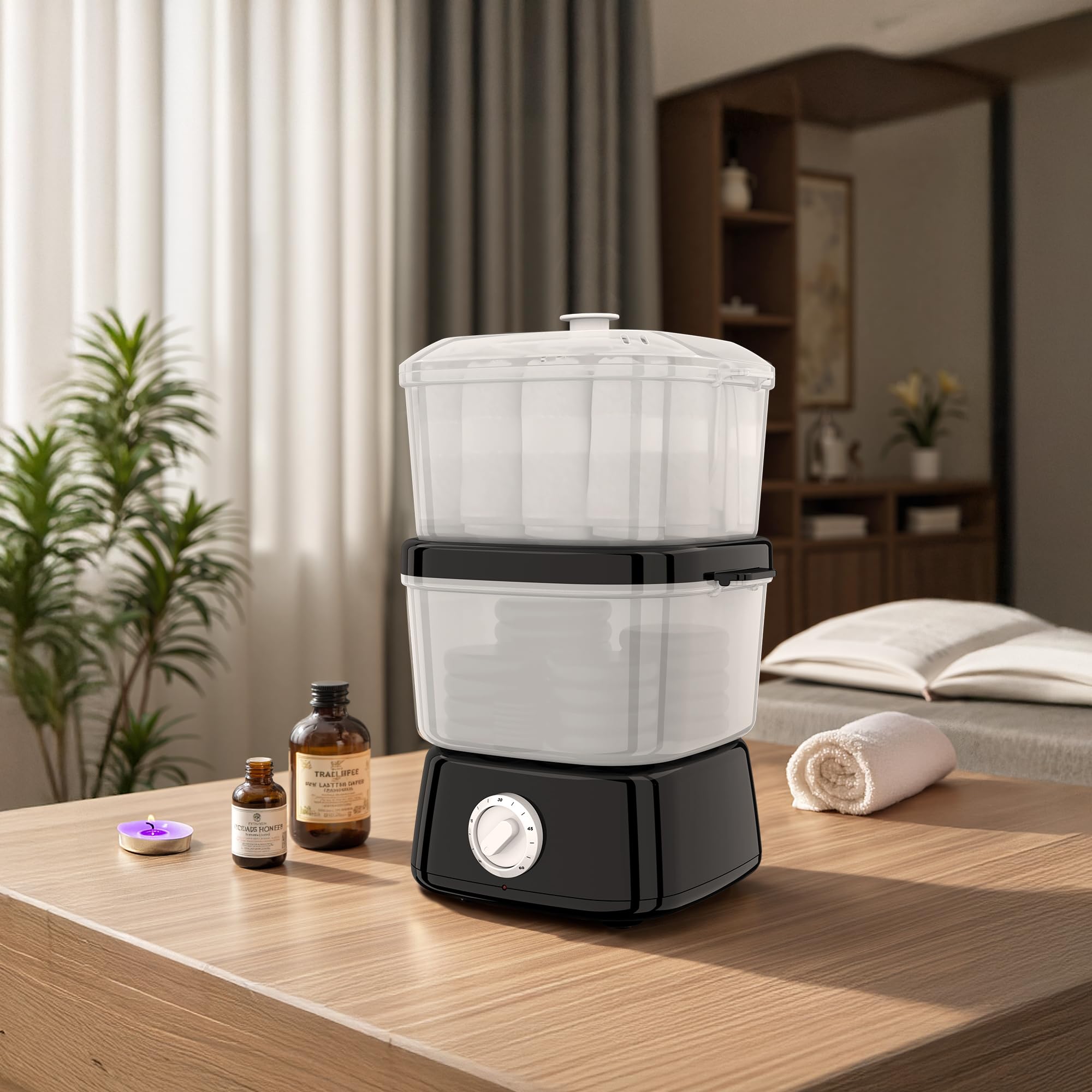 Calentador de toallas 2 en 1, 6 l, gran capacidad, vaporizador para toallas calientes, uso simple y versátil para peluquería, salón de belleza, spa, manicura, hotel, casa (negro)