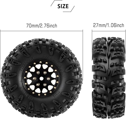 Miniatura 5 de INJORA Juego de neumáticos de rueda de 1.3 pulgadas S5 Swamp Claw Mud Terrain Tire 2.756 * 1.063 in para 118 124 RC Crawler Car (negro dorado)