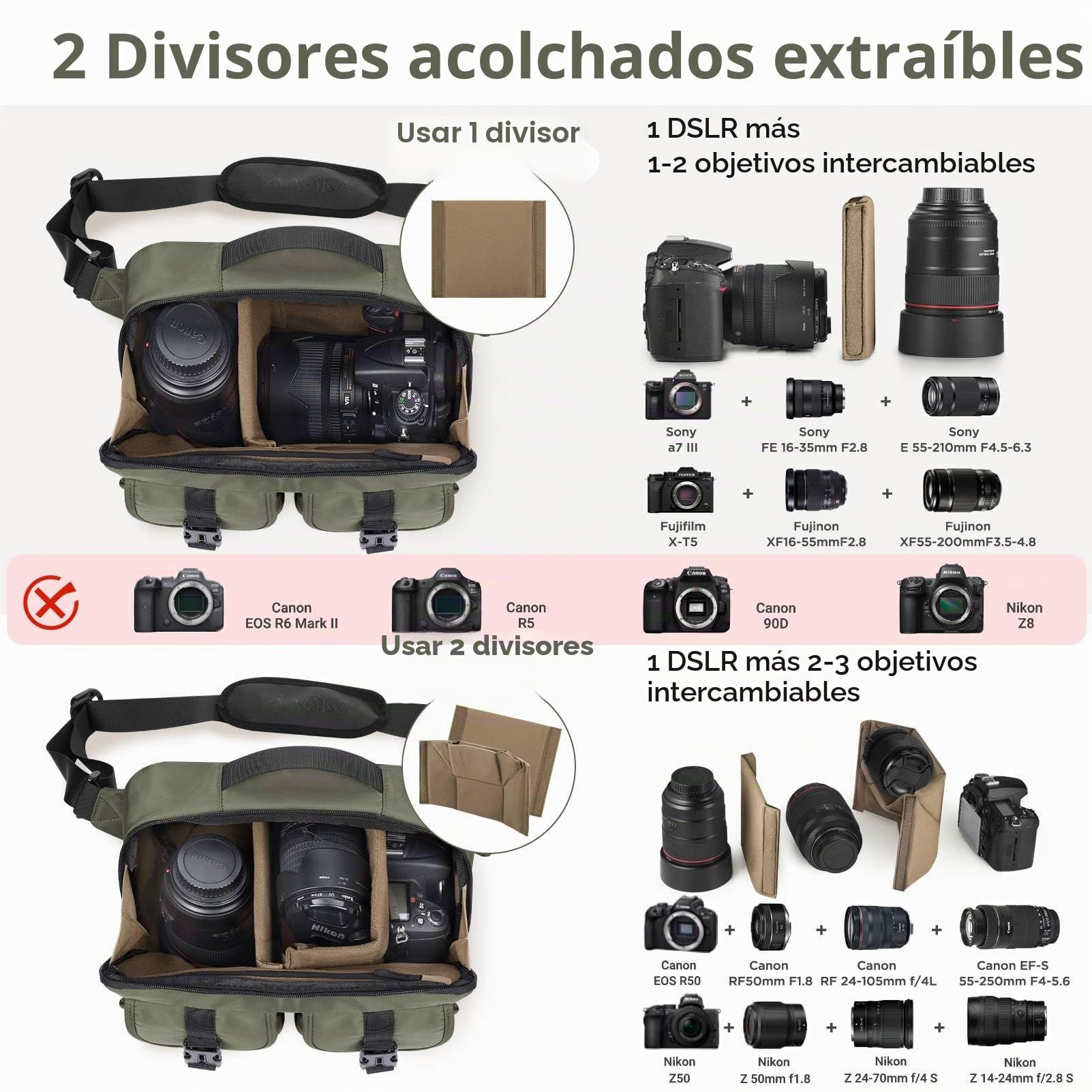 TAAOKA Bolsa bandolera ligera para cámara SLR/DSLR con soporte para trípode, bolsa cruzada impermeable para fotógrafos (verde)