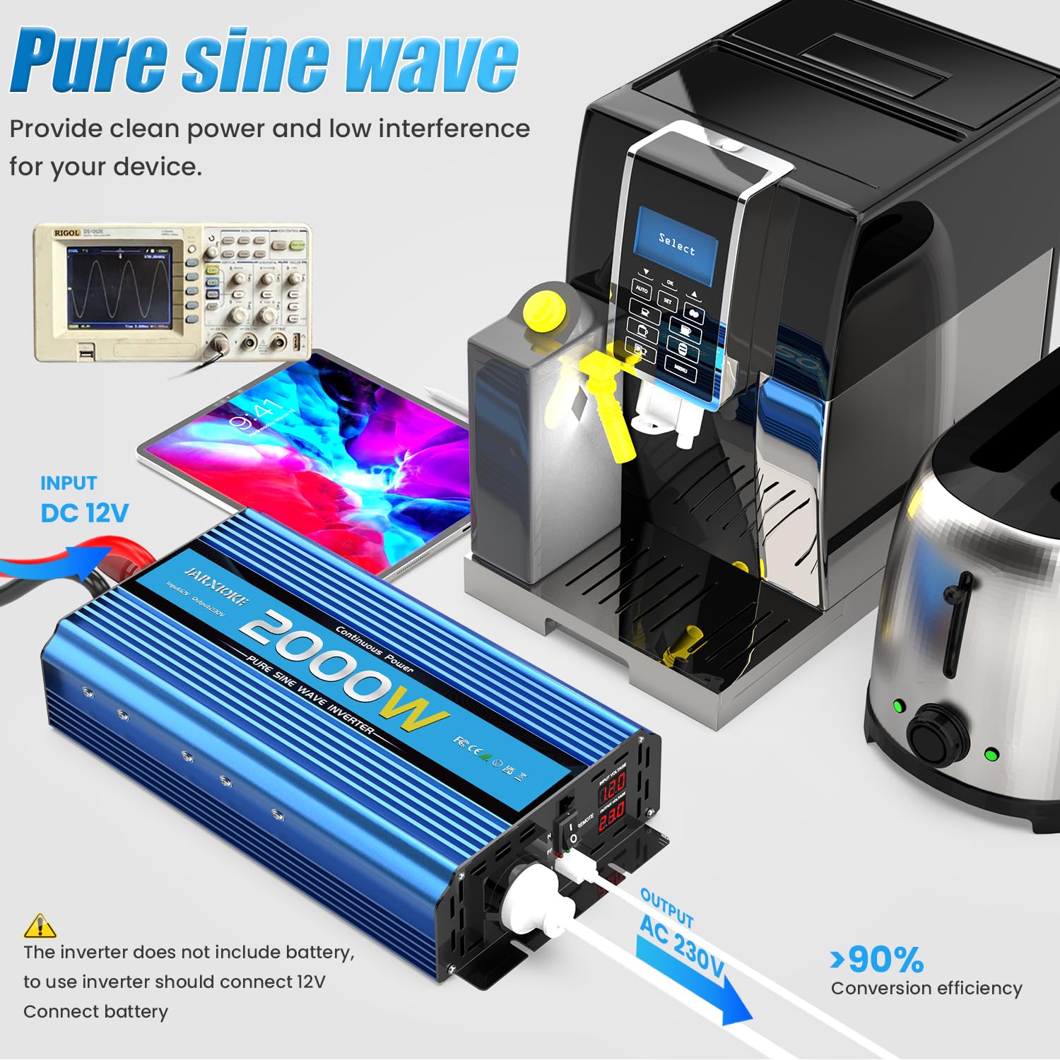 Konwerter 12 v 220v Czysty Sinus 2000W/4000W Przetwornik napięcia inwerterowy z USB i EU prądem zmiennym