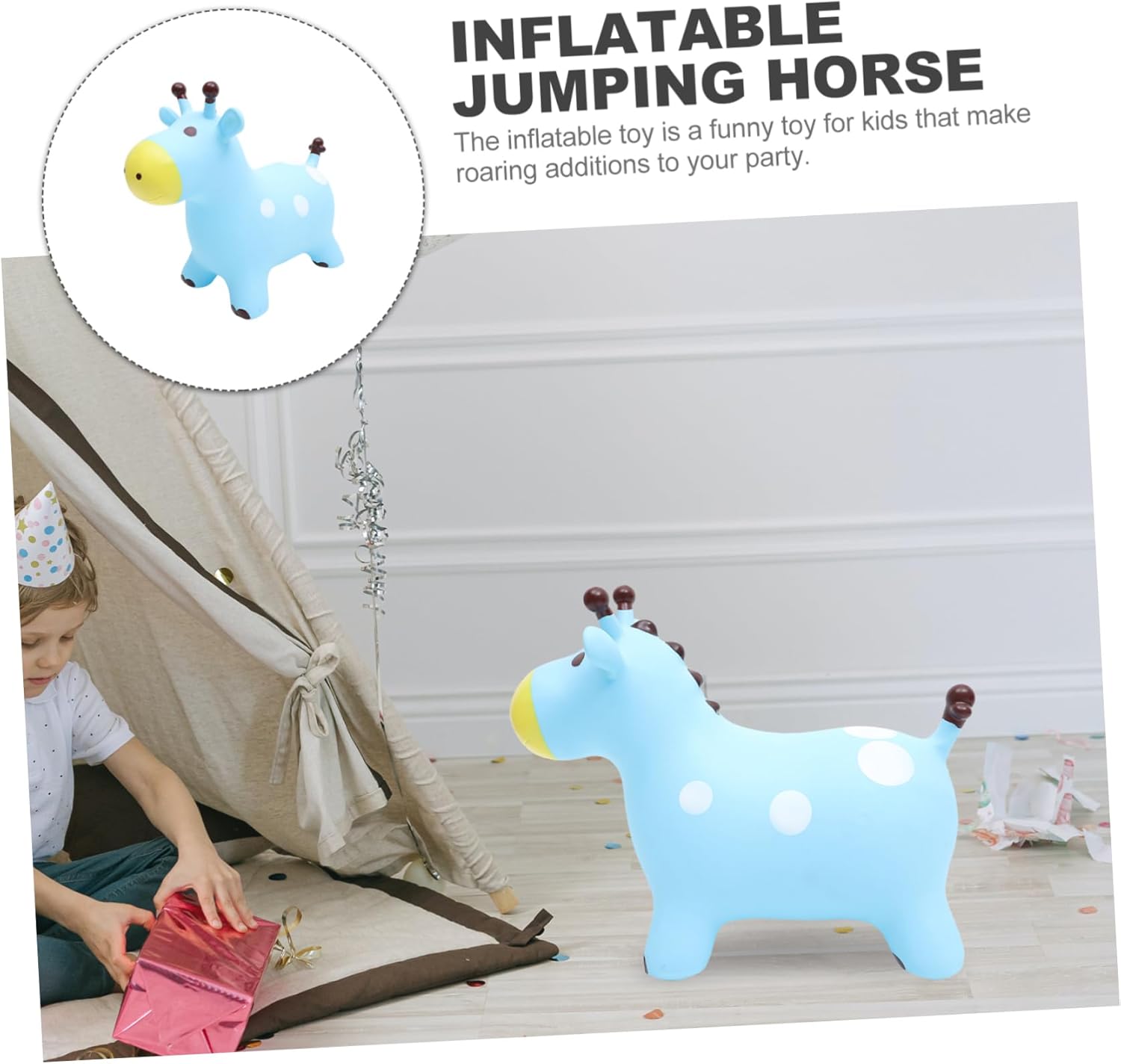 Inflatable Jumping Horse Enlarged Bouncing Mount for Durable Outdoor Hopping Deer with Air Pump Educational Music for Boys for Parties and Physical Development