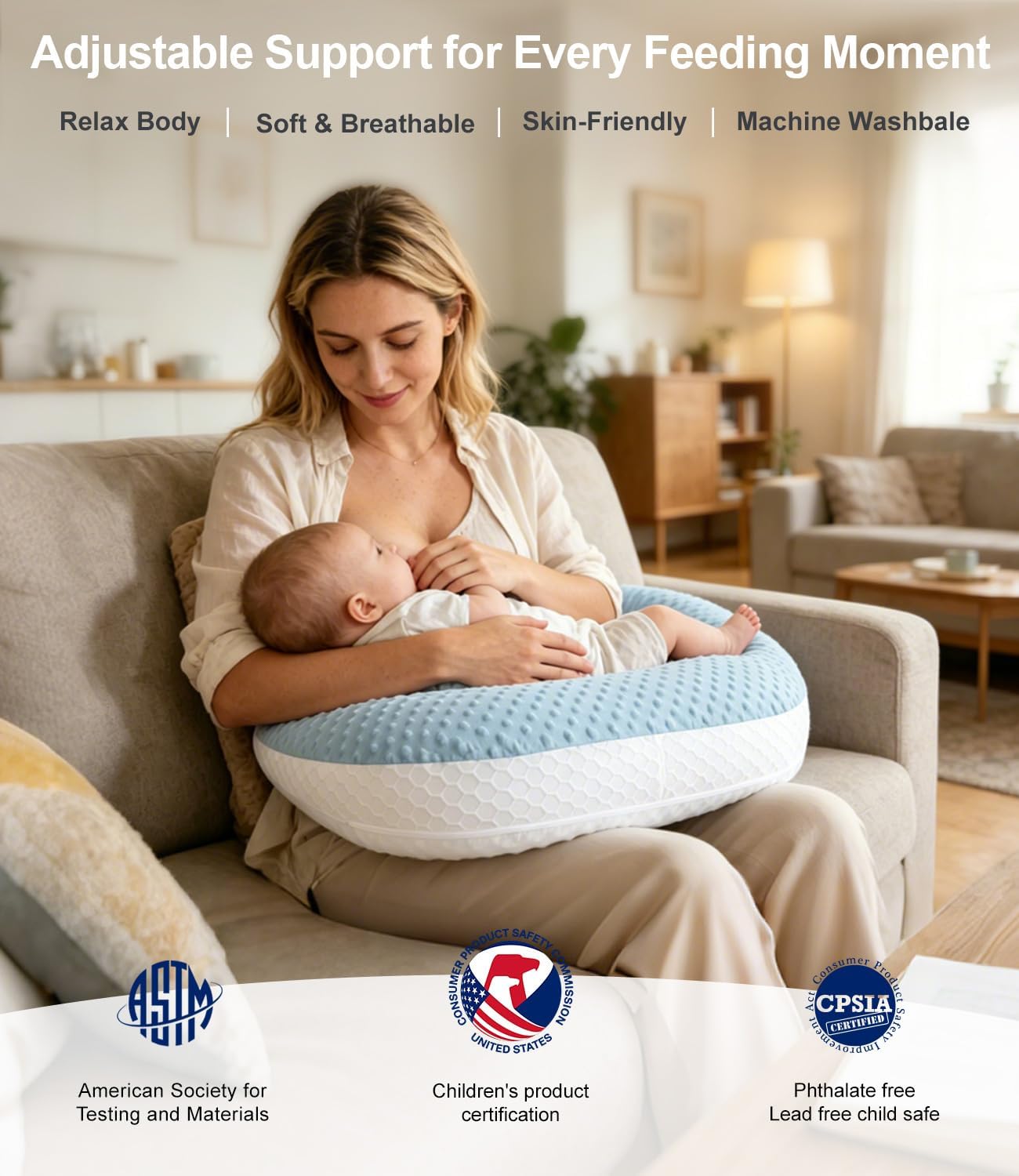 Nursing Pillow for Breastfeeding, Adjustable Support, C-Shaped