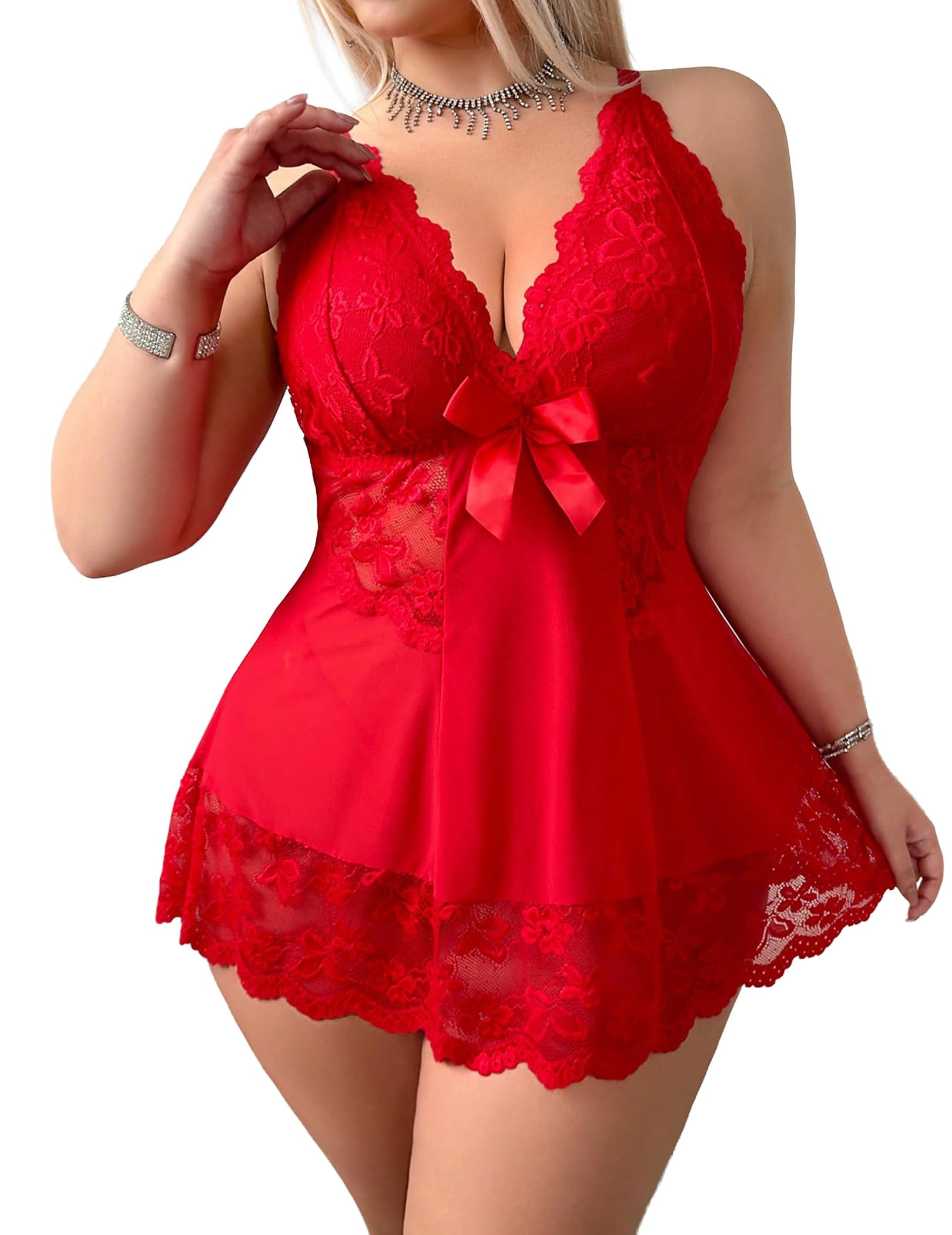 Alrovetoney Lingerie For Plus Size Women Lace Chemise Mesh Sleepwear Strappy Sexy Nightgown Boudoir Outfit Black 3XL