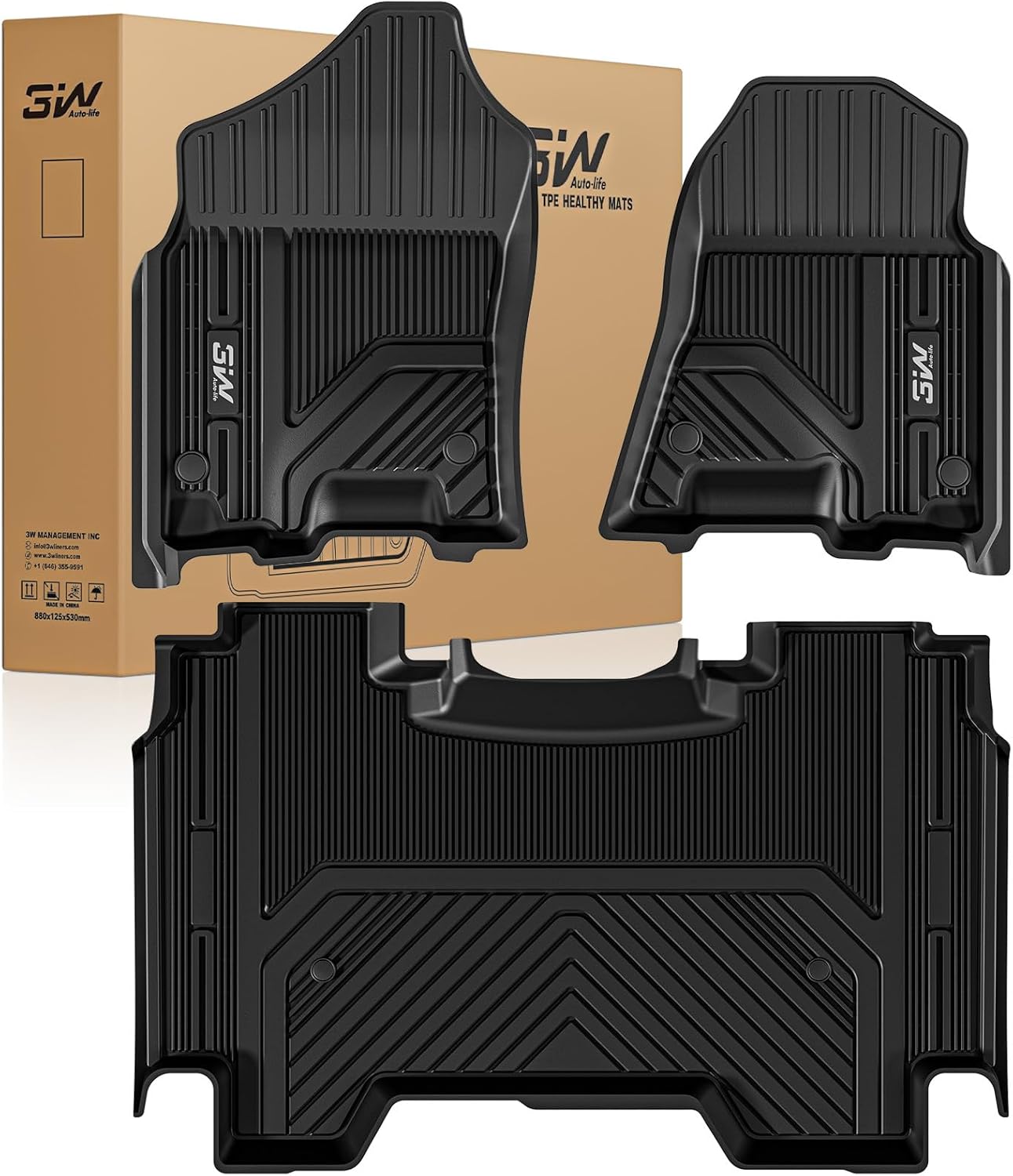 3W Floor Mats Fit for 2019-2024 Dodge Ram 1500 Crew Cab New Body (NOT Classic Models) Without Storage, TPE All Weather Custom Fit Floor Liner for Ram 1500, 1st and 2nd Row Full Set Car Mats