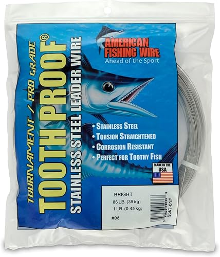 Miniatura 64 de AFW Alambre duro de acero inoxidable a prueba de dientes, brillante y camuflaje para tiburón, barracuda, caballa real, Wahoo, protección contra